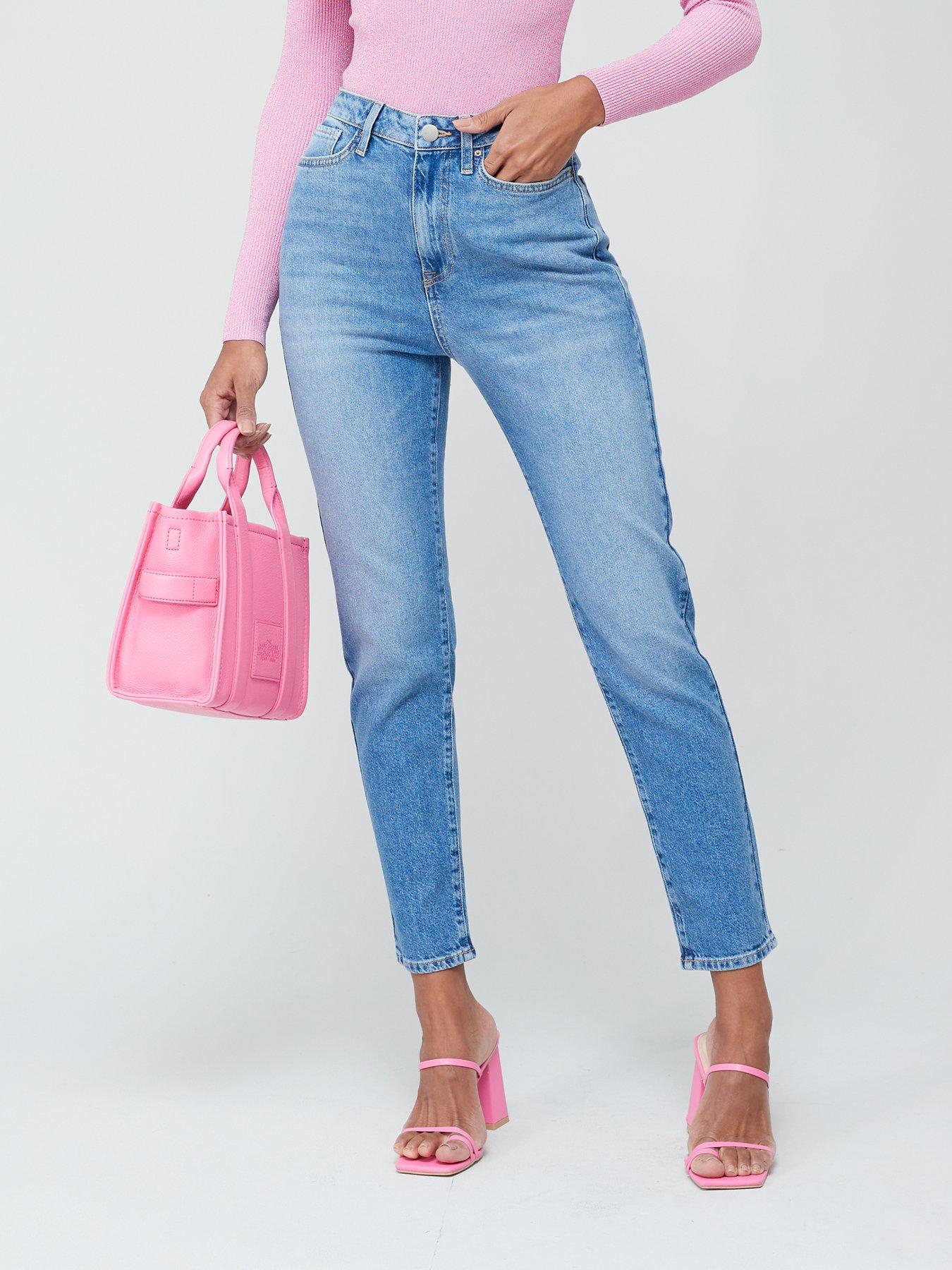 V by Very High Waist Push Up Straight Leg Jeans - Mid Wash Blue