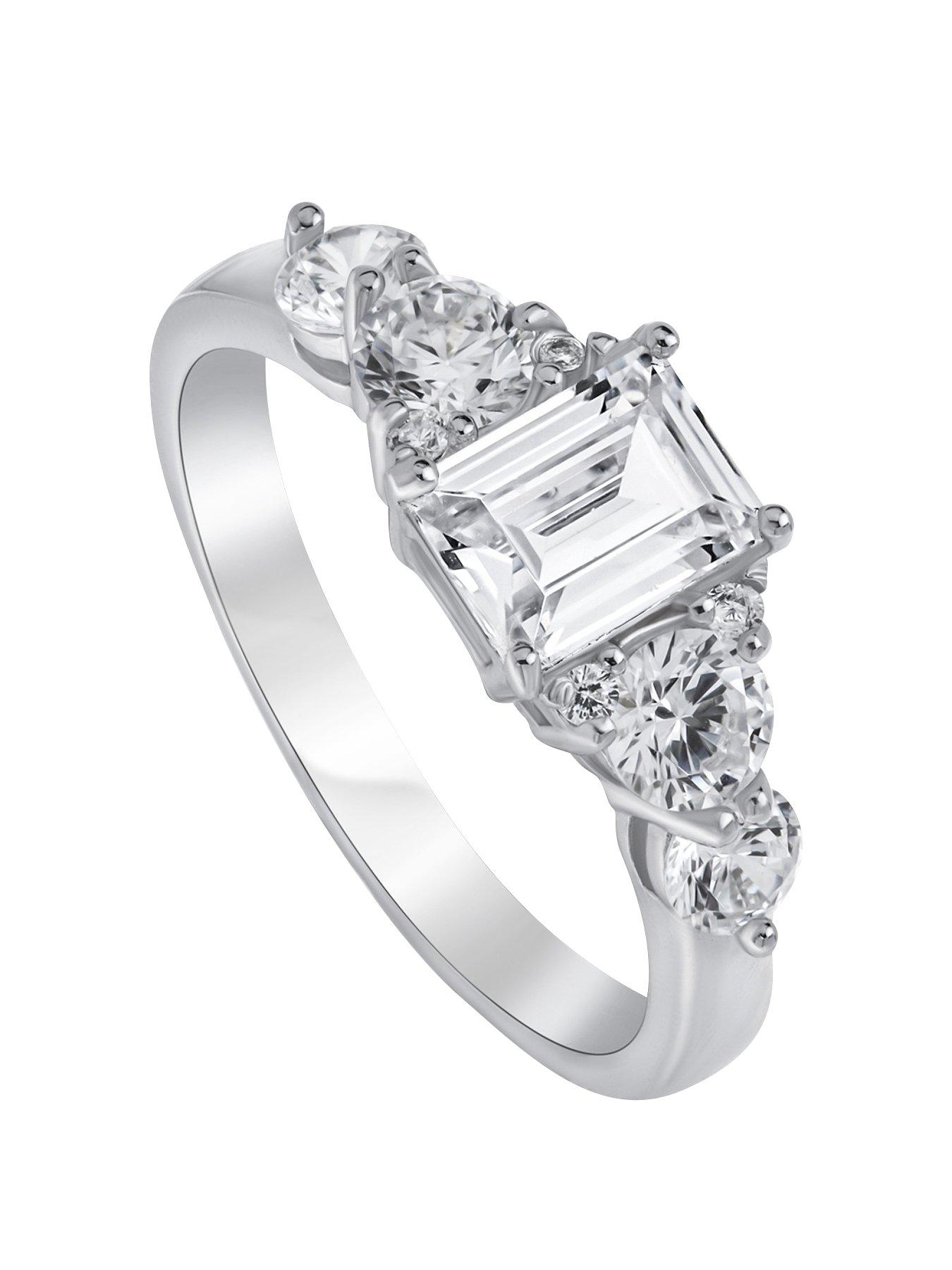 Product photograph of The Love Silver Collection Ss Cz Emerald Cut Vintage Ring from very.co.uk