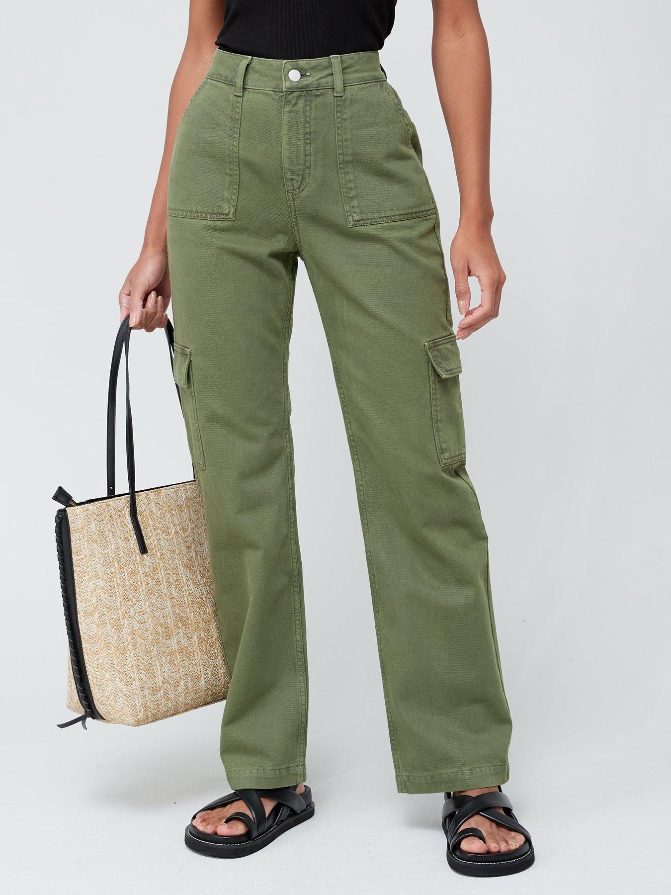 Petite Khaki Pocket Detail Cargo Trousers