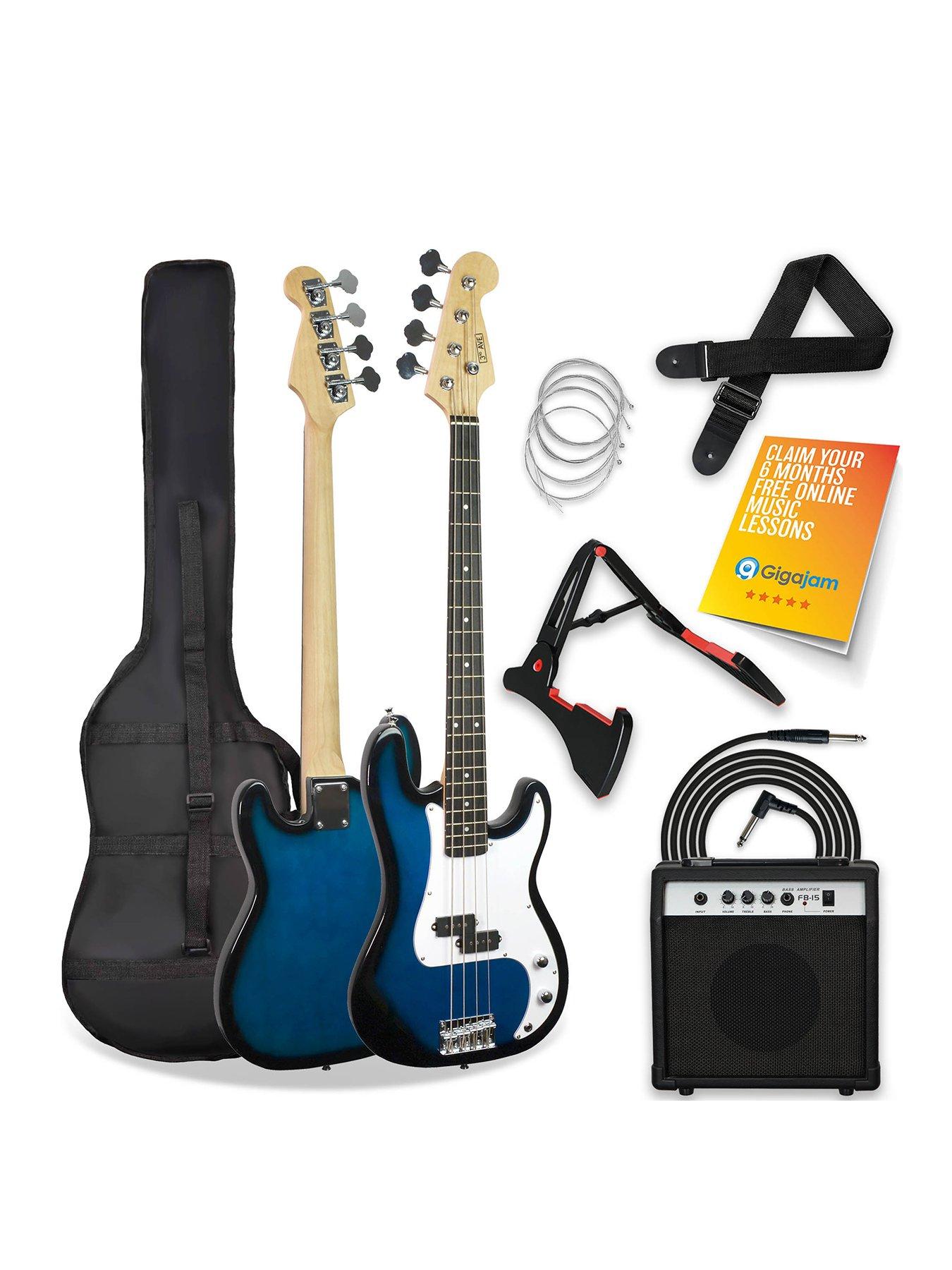 3rd Avenue Full Size Bass Guitar Ultimate Kit with 15W Amp - 6 Months FREE Lessons - Blueburst