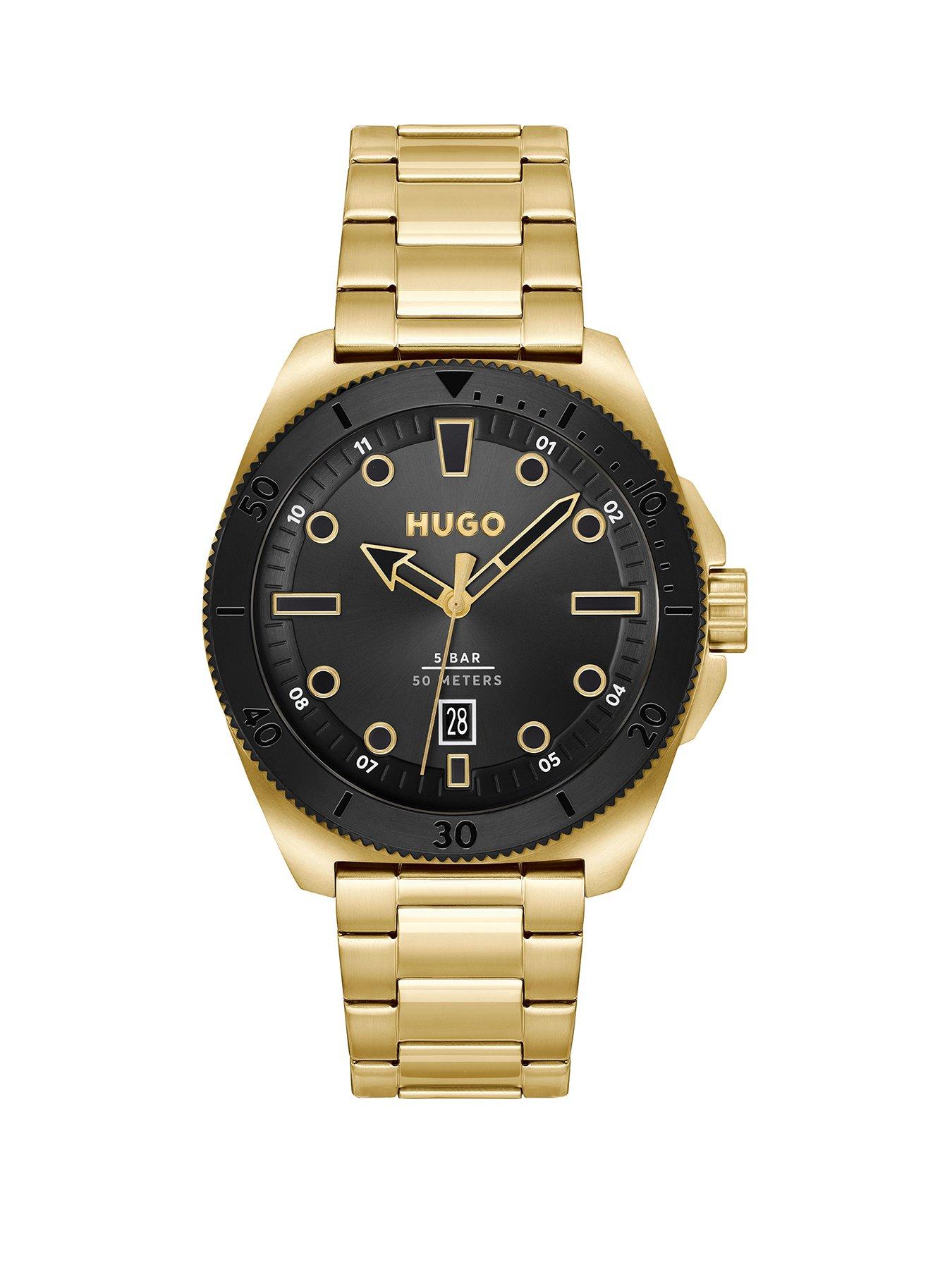 Product photograph of Hugo Gents Hugo Visit Gold Ip Bracelet Watch from very.co.uk