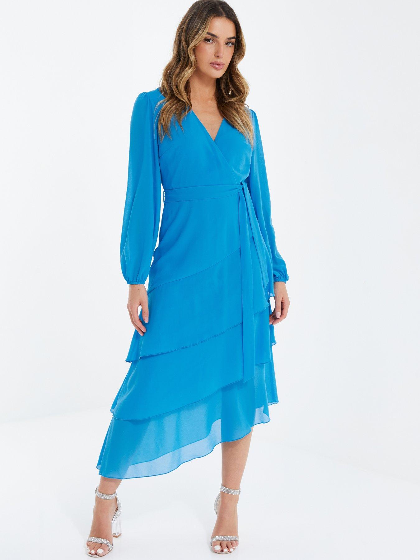 Long sleeve best sale blue wrap dress