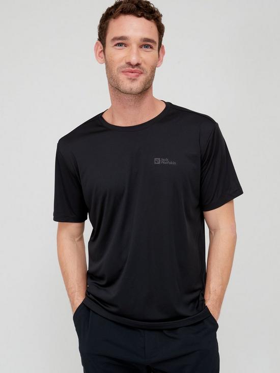 front image of jack-wolfskin-tech-t-shirt-black