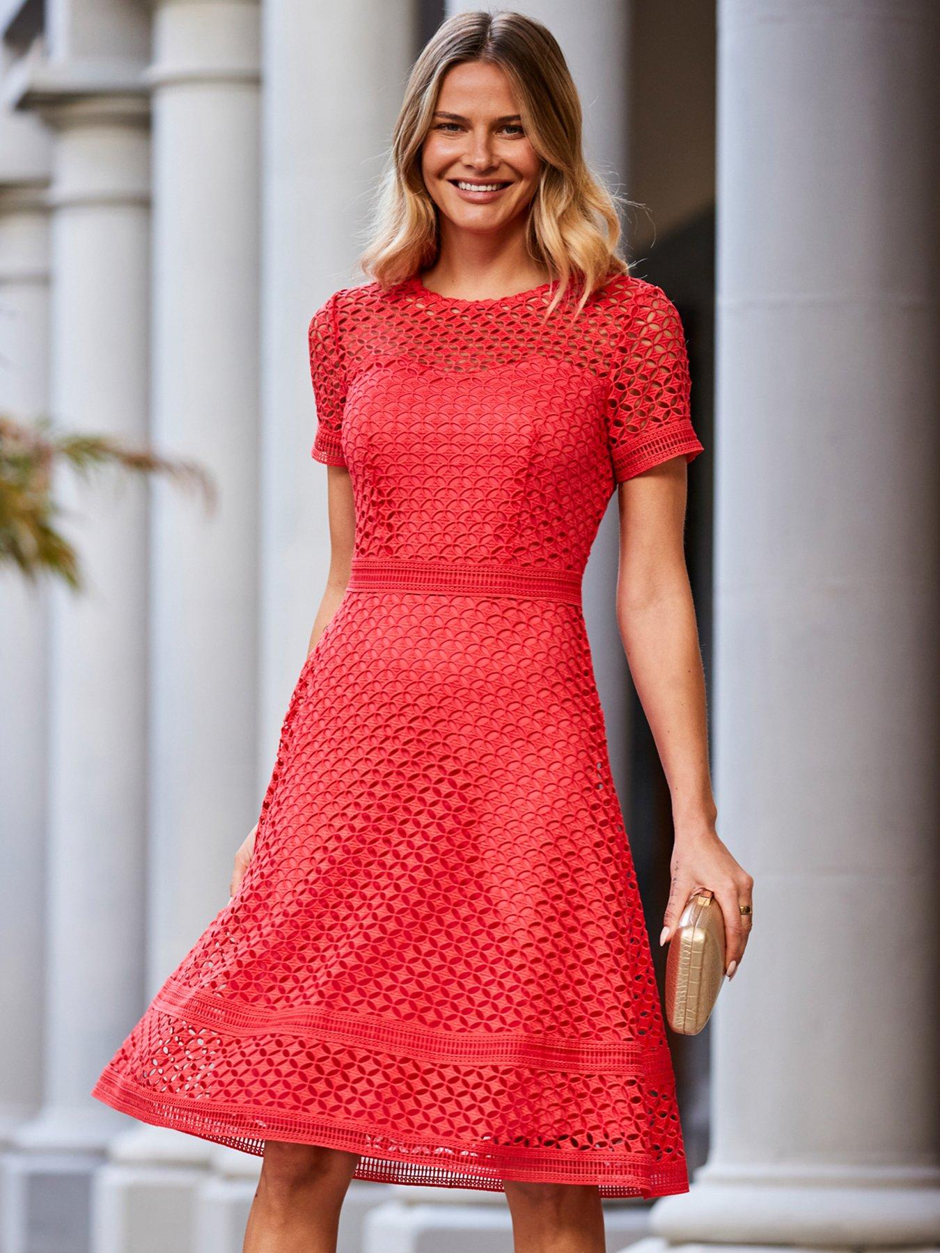 Sosandar Luxe Lace Detail Fit & Flare Dress | very.co.uk