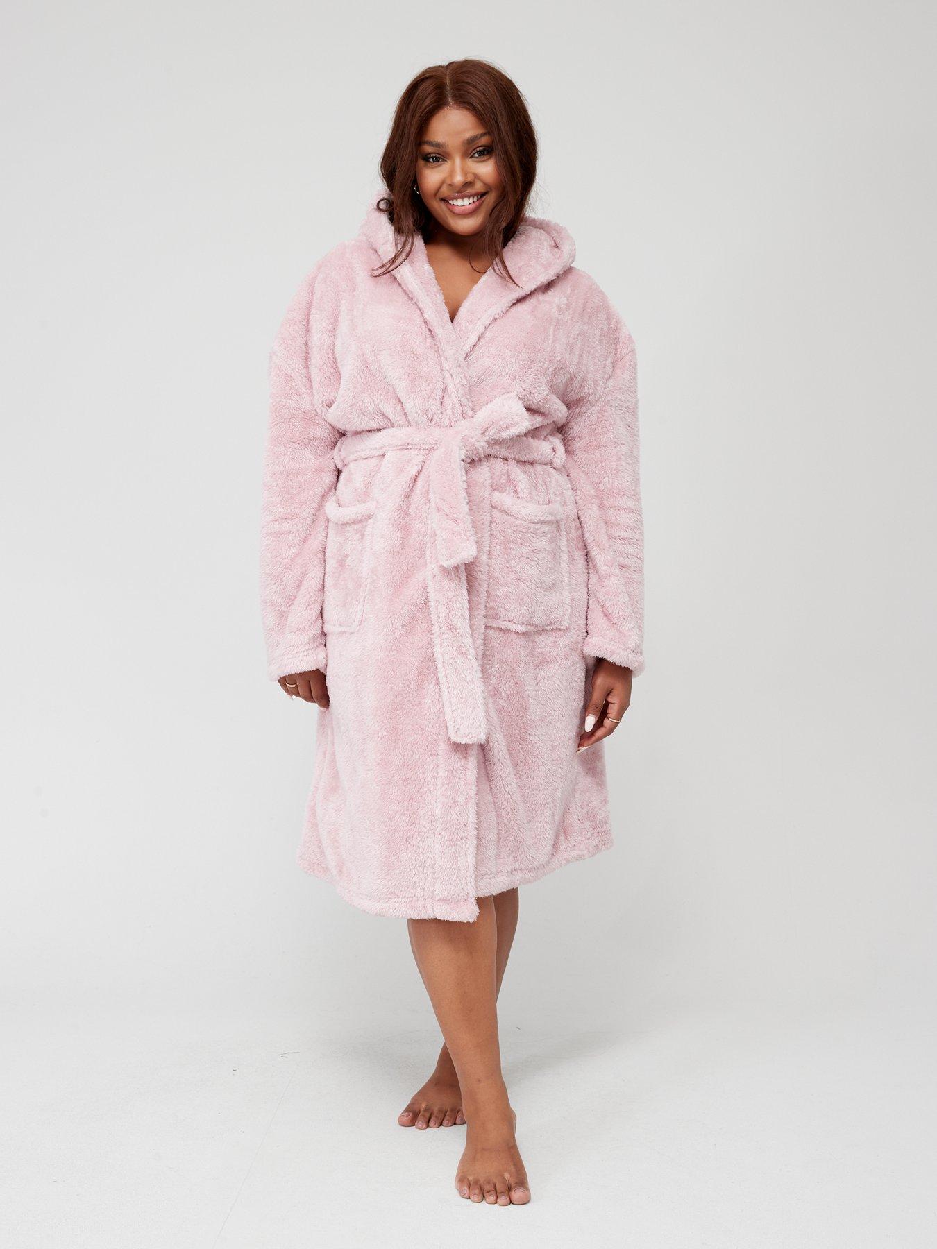 Curve Hooded Robe Dressing Gown Pink