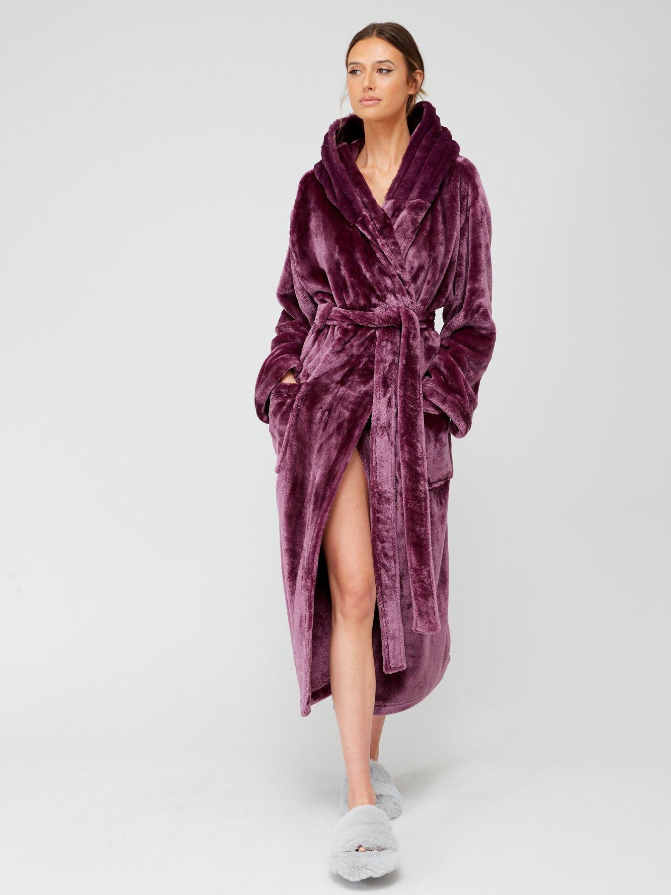 V by Very Plush Hooded Dressing Gown - Purple | very.co.uk
