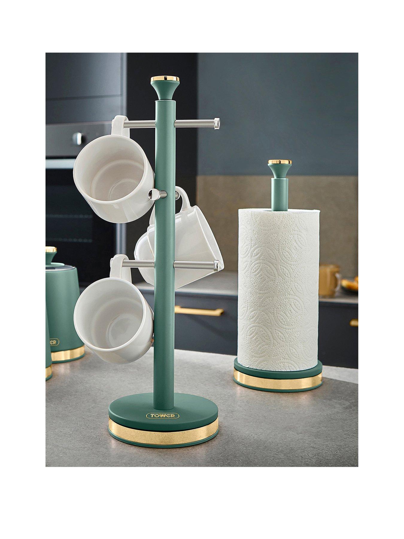 Product photograph of Tower Cavaletto Kitchen Towel Pole And Mug Tree Set - Green from very.co.uk