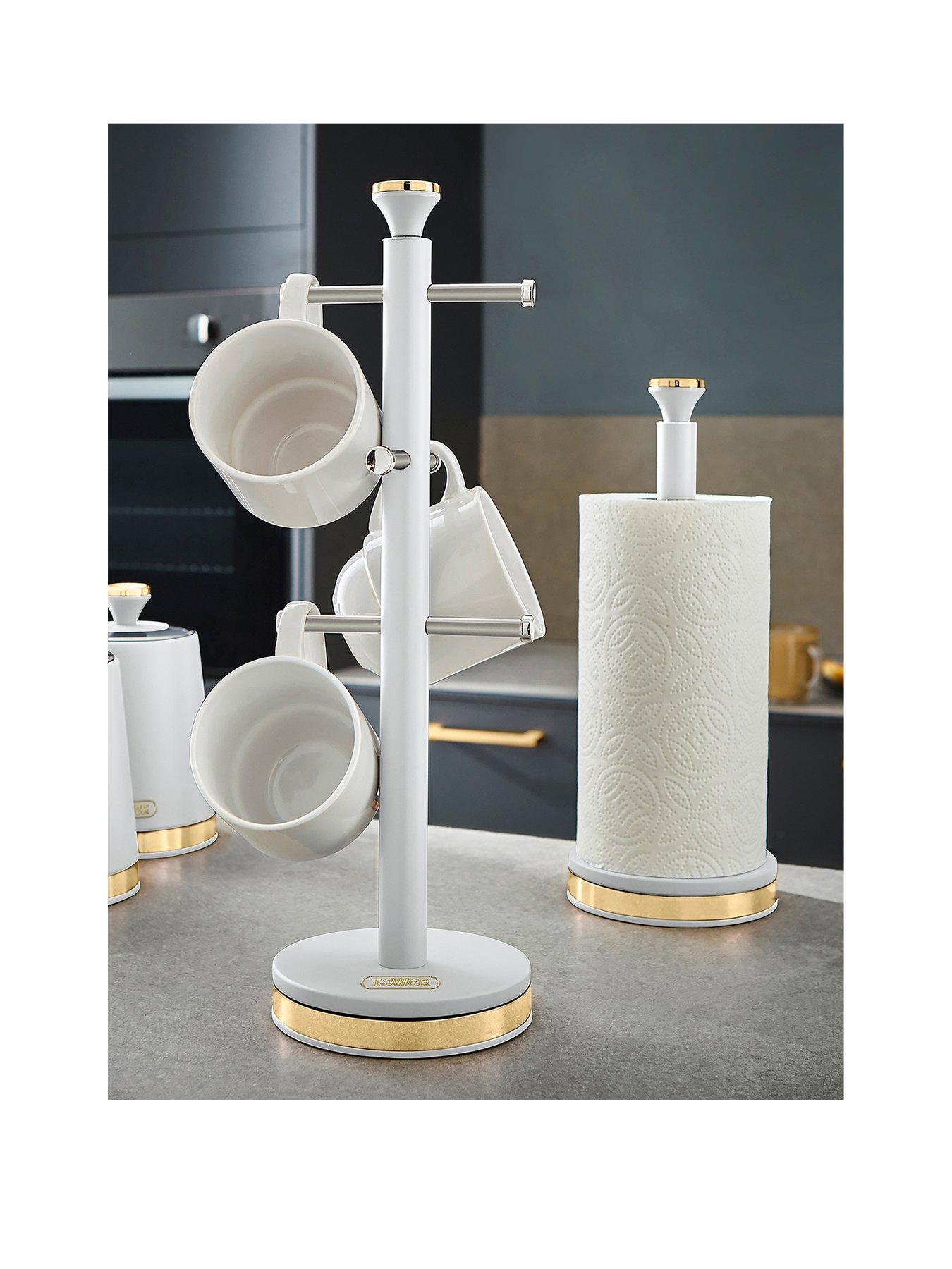 Product photograph of Tower Cavaletto Kitchen Towel Pole And Mug Tree In White from very.co.uk