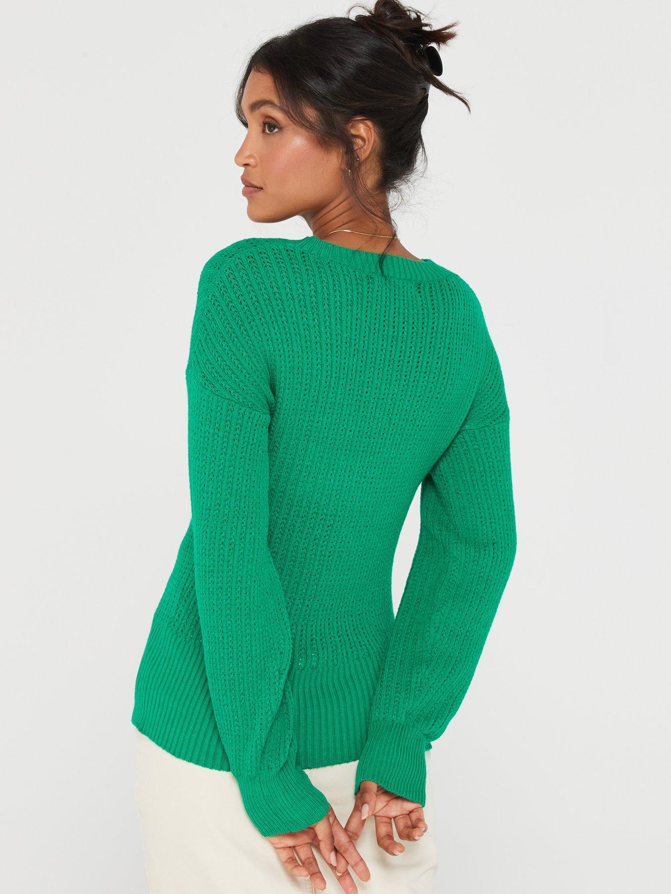 Everyday Round Neck Tuck Stitch Deep Hem Jumper - Green | very.co.uk