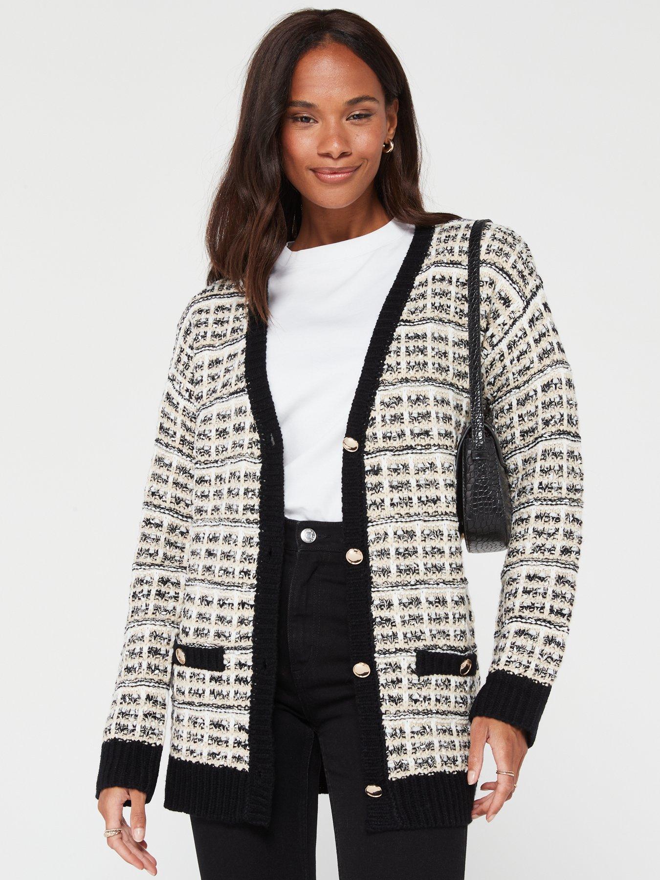 Everyday Boucle Military Cardigan - Black/White | very.co.uk