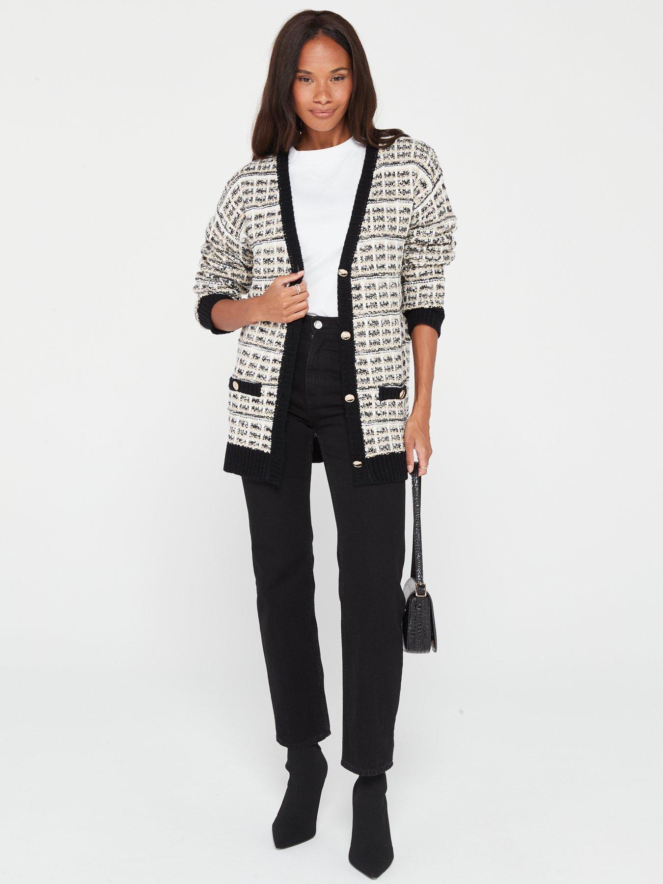 Everyday Boucle Military Cardigan - Black/White | very.co.uk