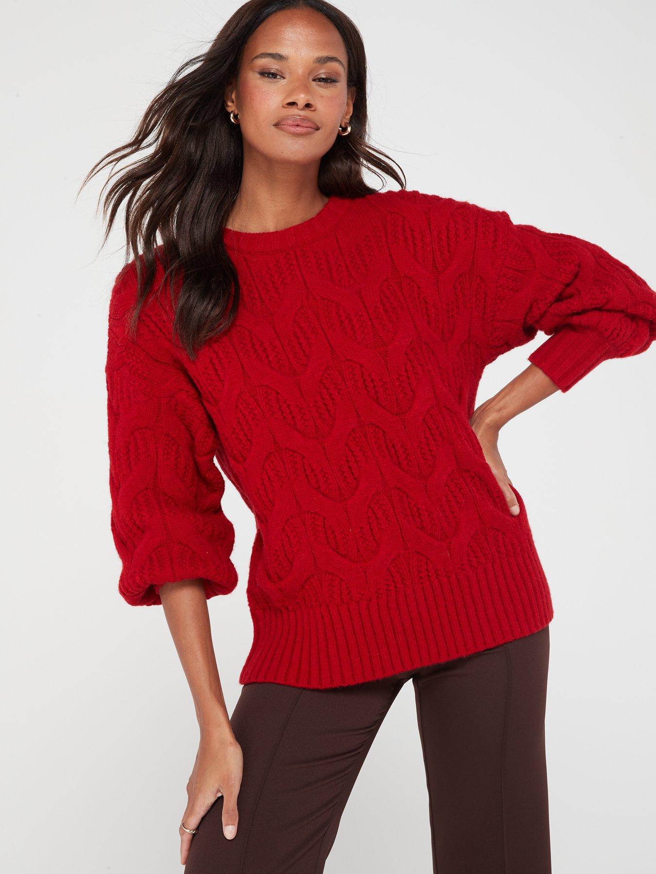 Ladies red 2025 cable knit jumper