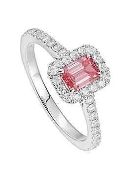 created brilliance norma ring 18ct gold 1ct emerald cut lab grown pink diamond engagement ring, white gold, size p, women