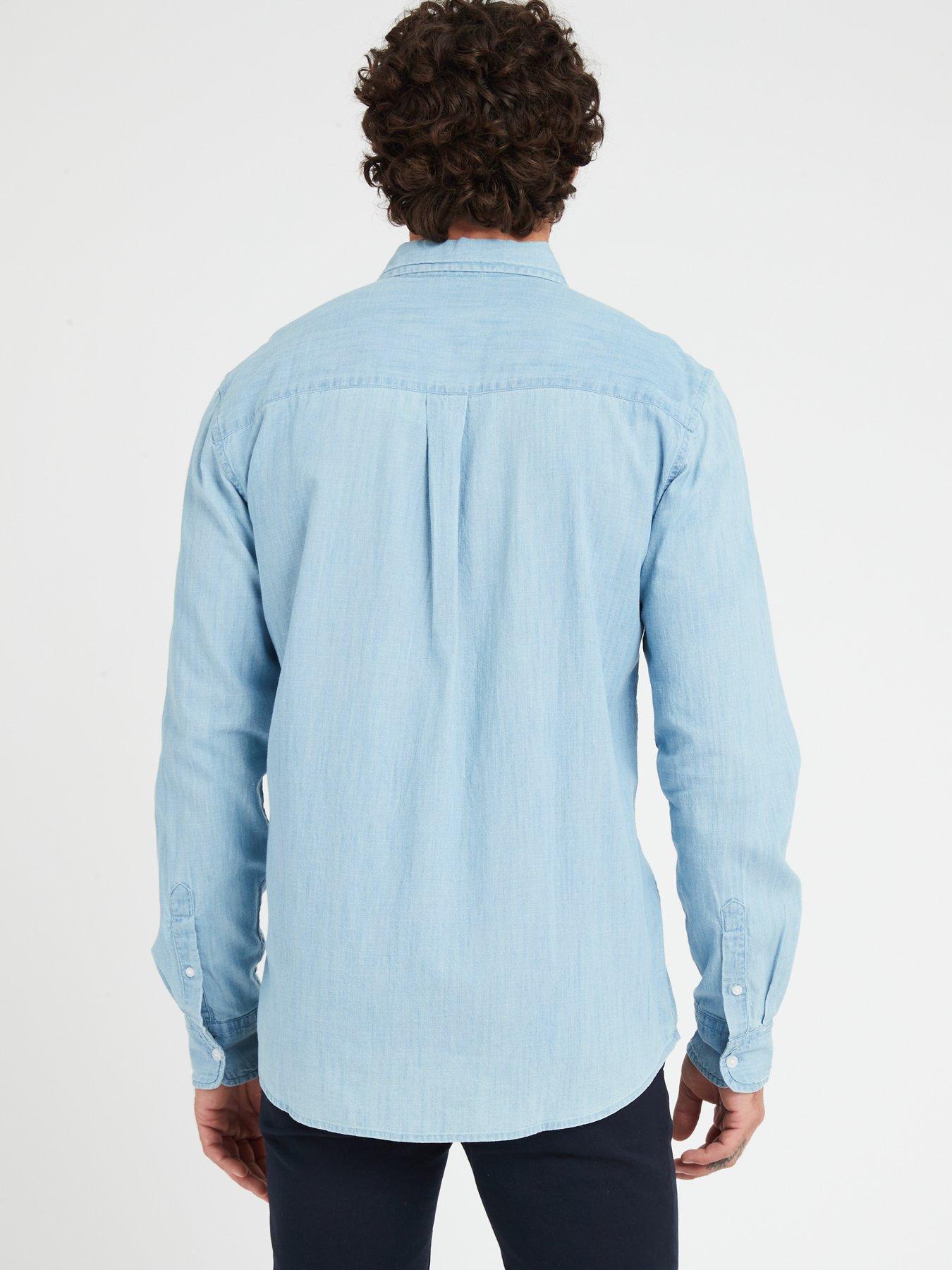 Very Man Long Sleeve Denim Shirt - Light Blue | very.co.uk