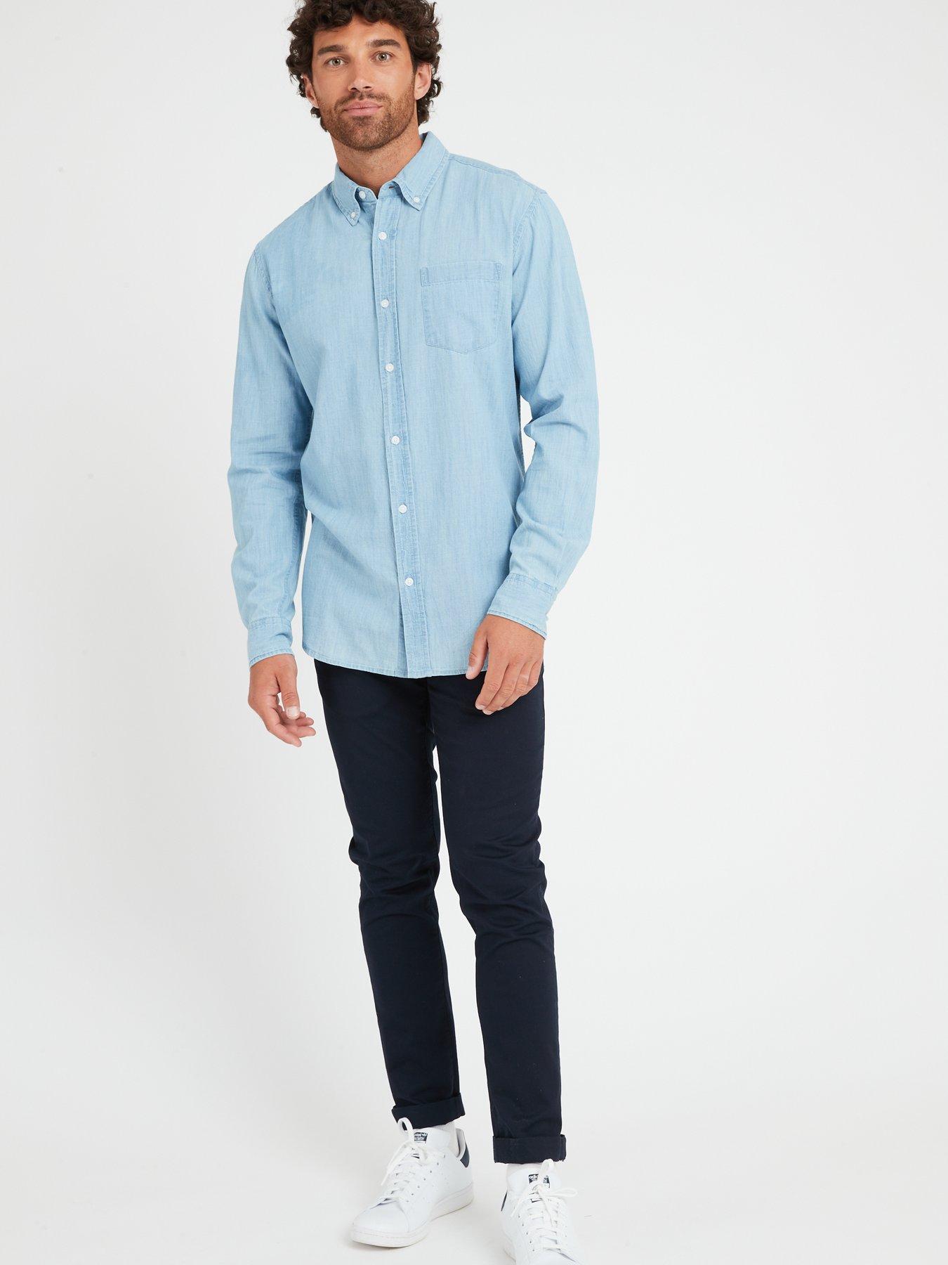 Light denim shirt shop with dark jeans