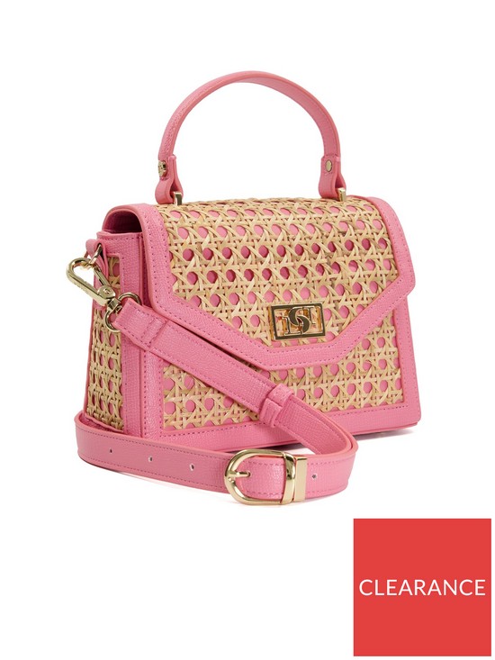 front image of dune-london-dinkydreamland-small-rattan-top-handle-tote-pink-synthetic