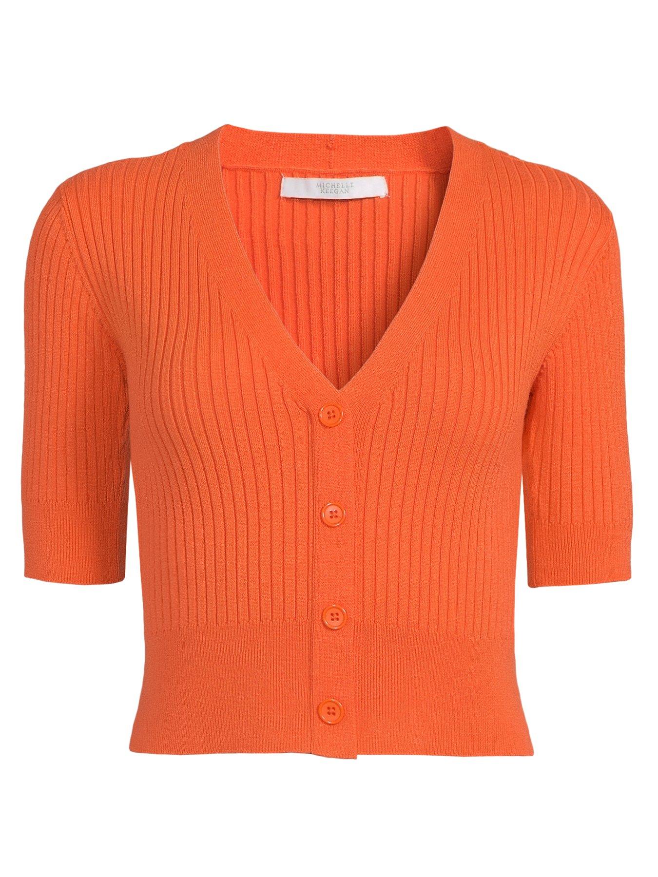 Michelle Keegan Short Sleeve Knitted Co Ord Top - Orange | Very.co.uk