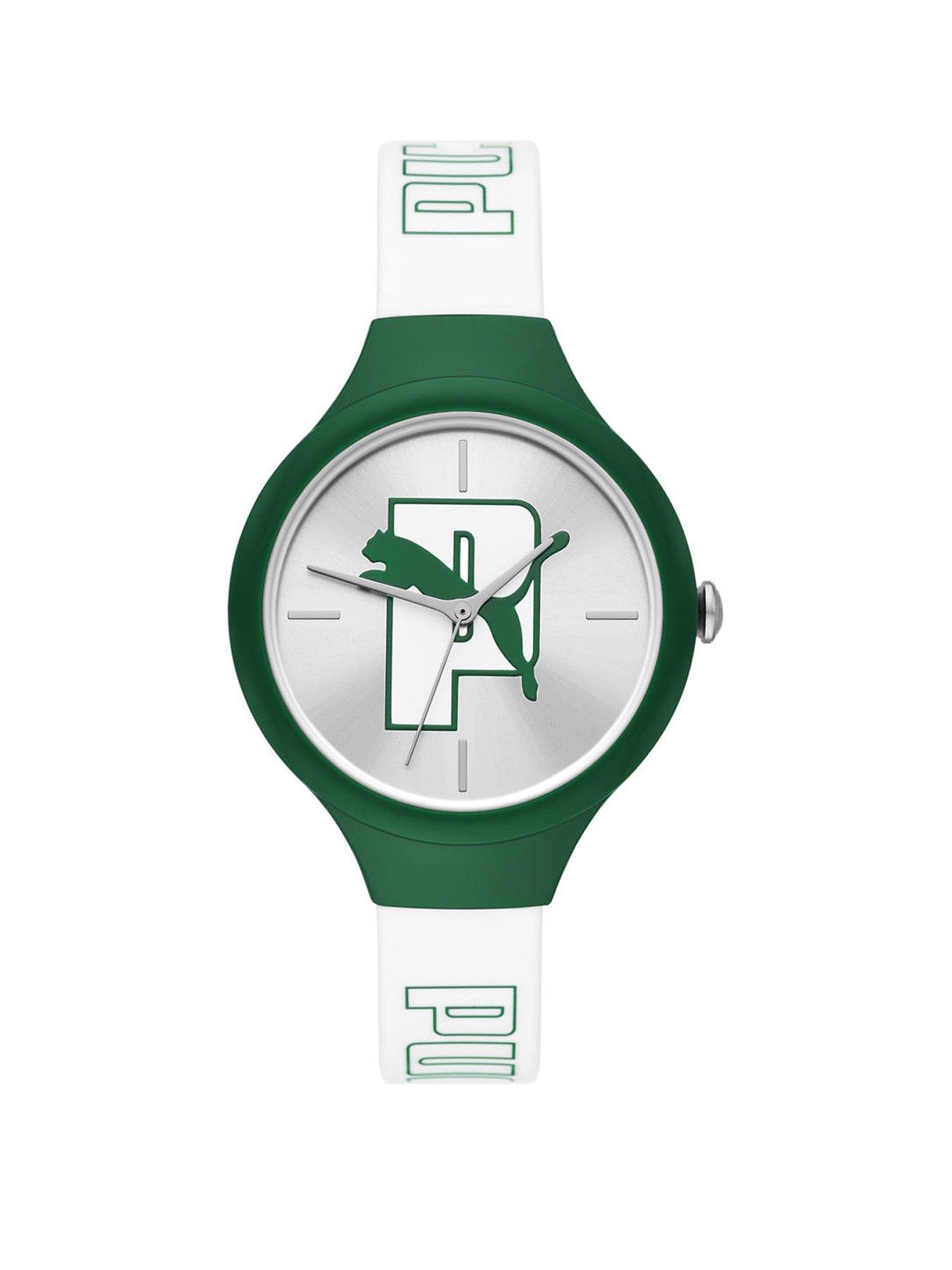 Product photograph of Puma Contour 3-hand Green And White Polyurethane Watch from very.co.uk