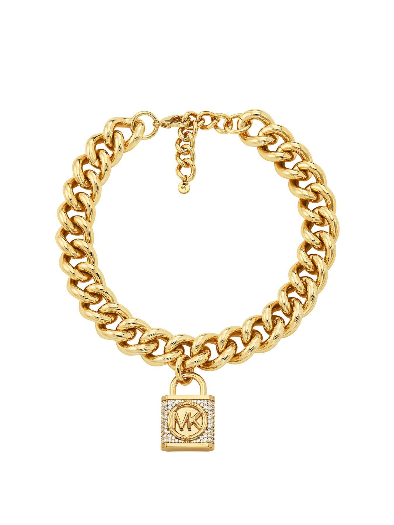 Product photograph of Michael Kors 14k Gold-plated Statement Pav Eacute Lock Chain Necklace from very.co.uk