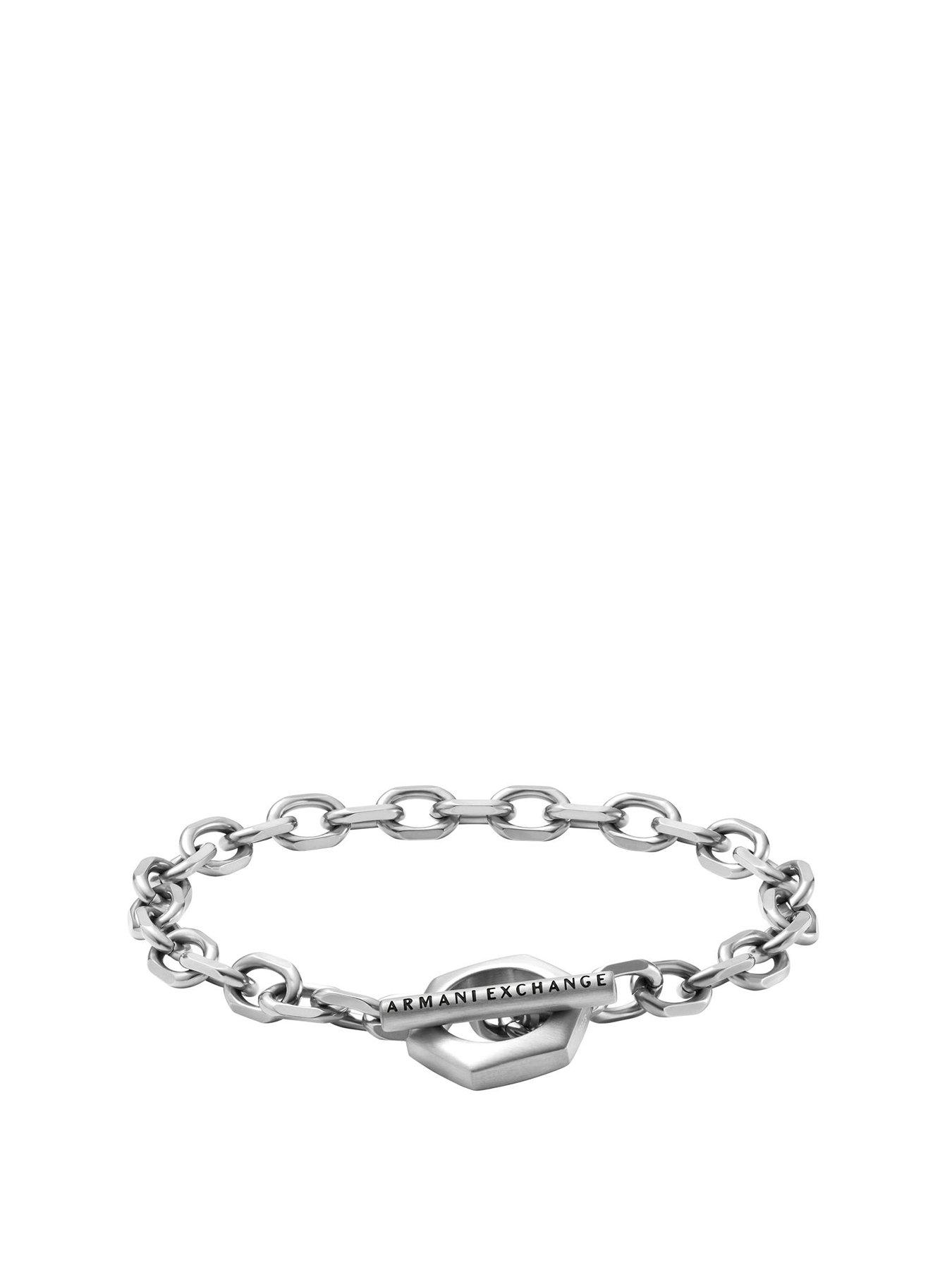Product photograph of Armani Exchange A X Stainless Steel Chain Bracelet from very.co.uk