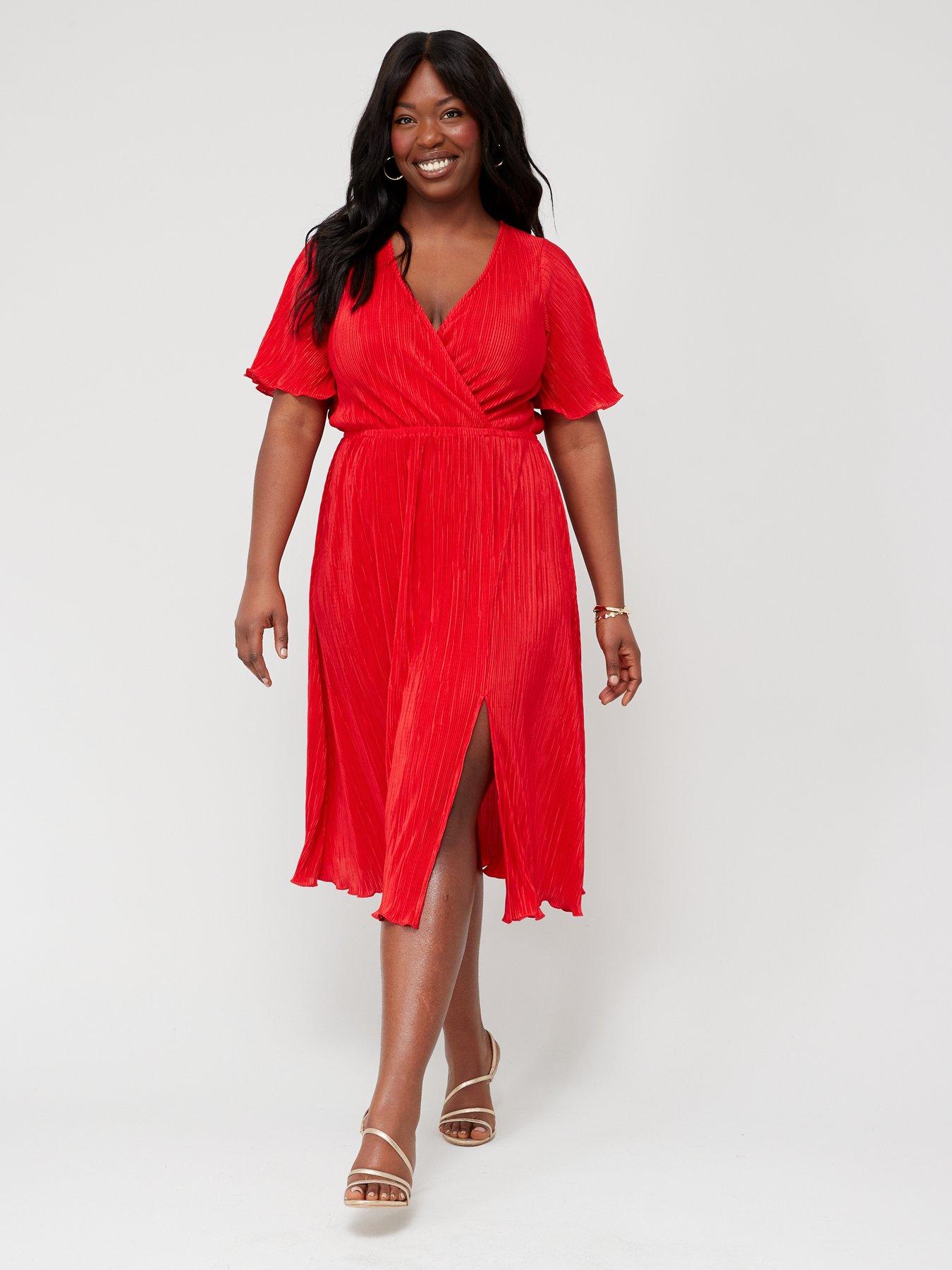 Petite V Neck Angel Sleeve Midi Dress