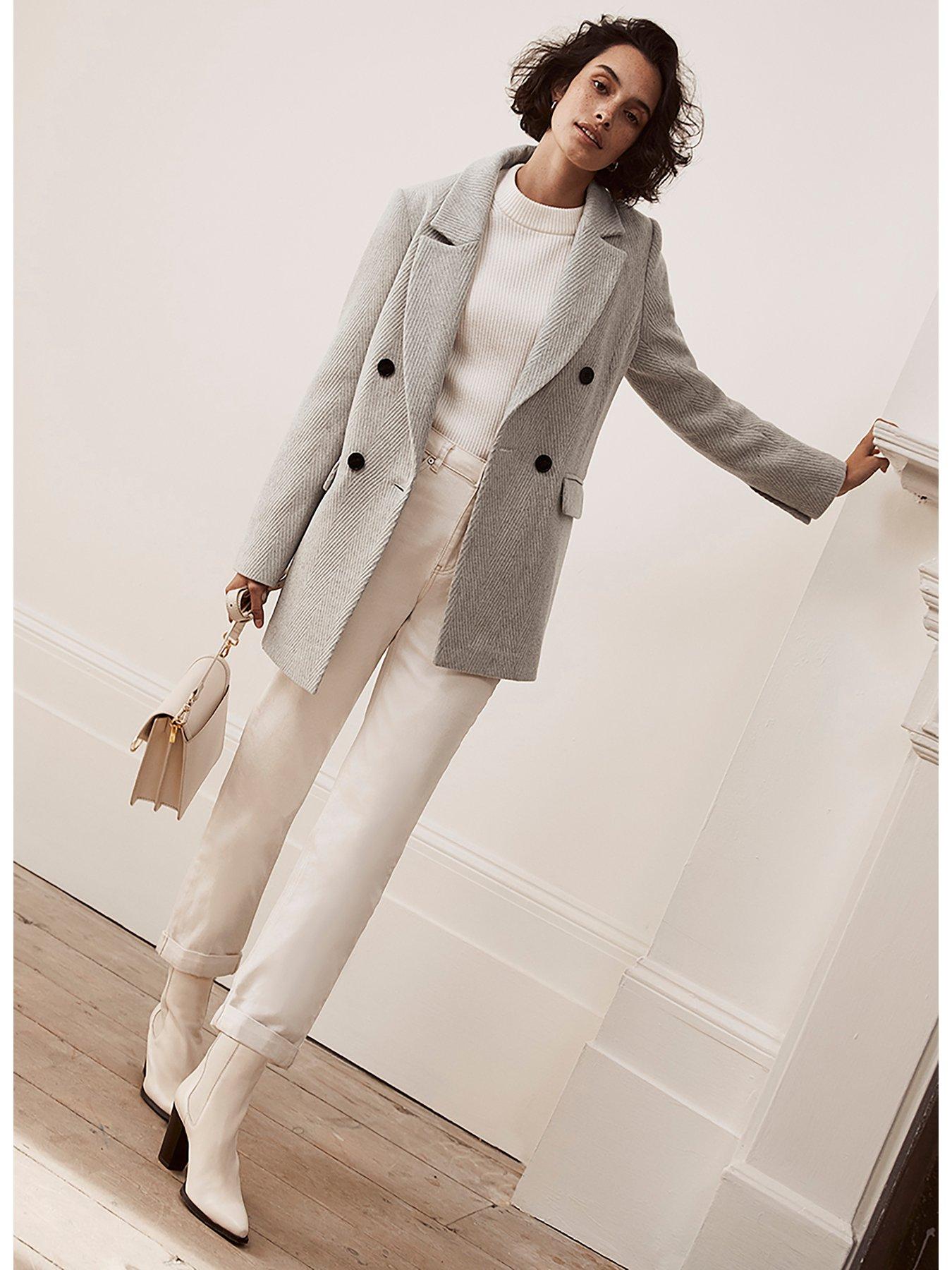 Mint Velvet Textured Wool Blend Long Coat, Grey, XS