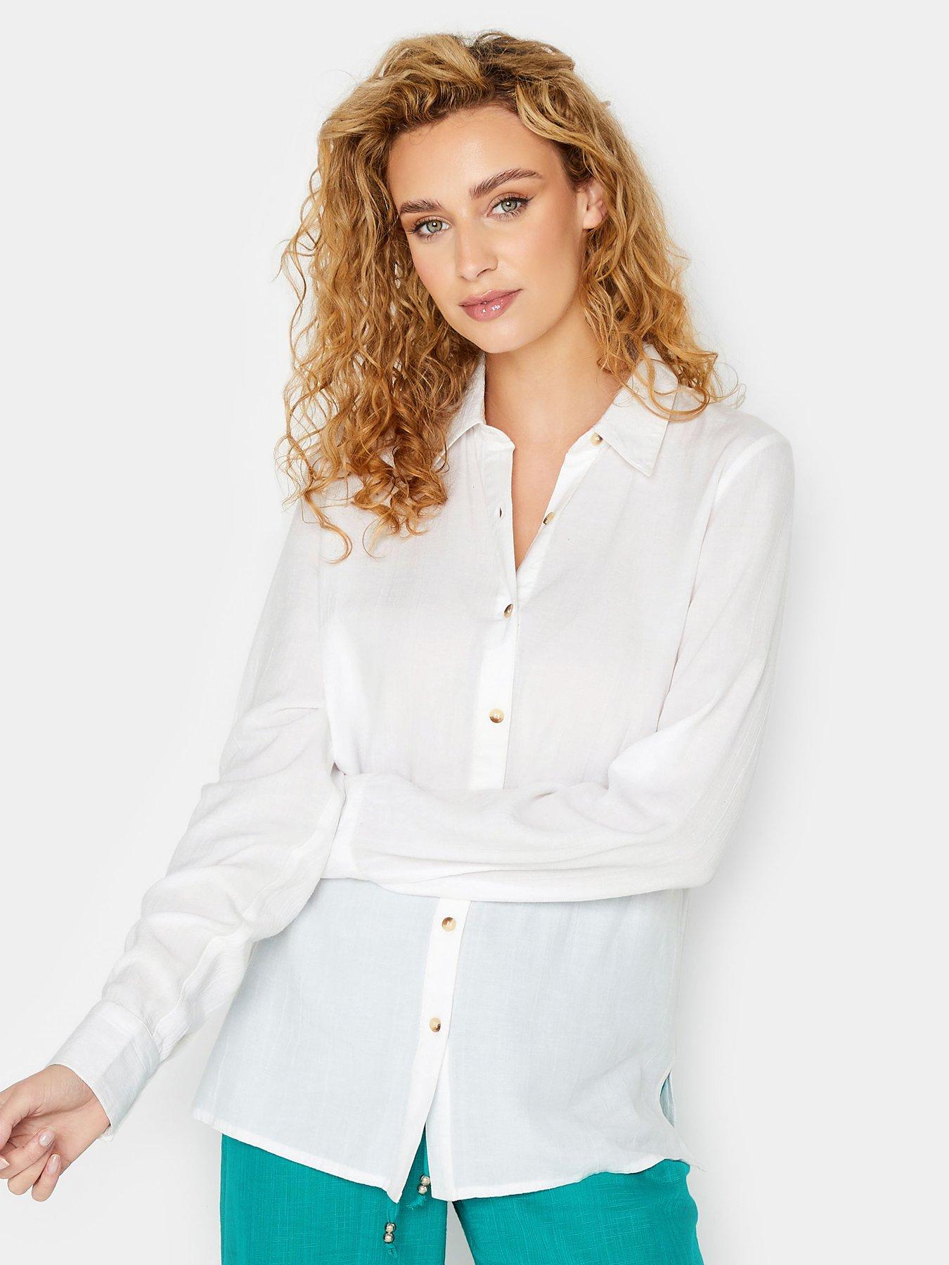 Long Tall Sally Long Sleeve Linen Shirt - White | very.co.uk