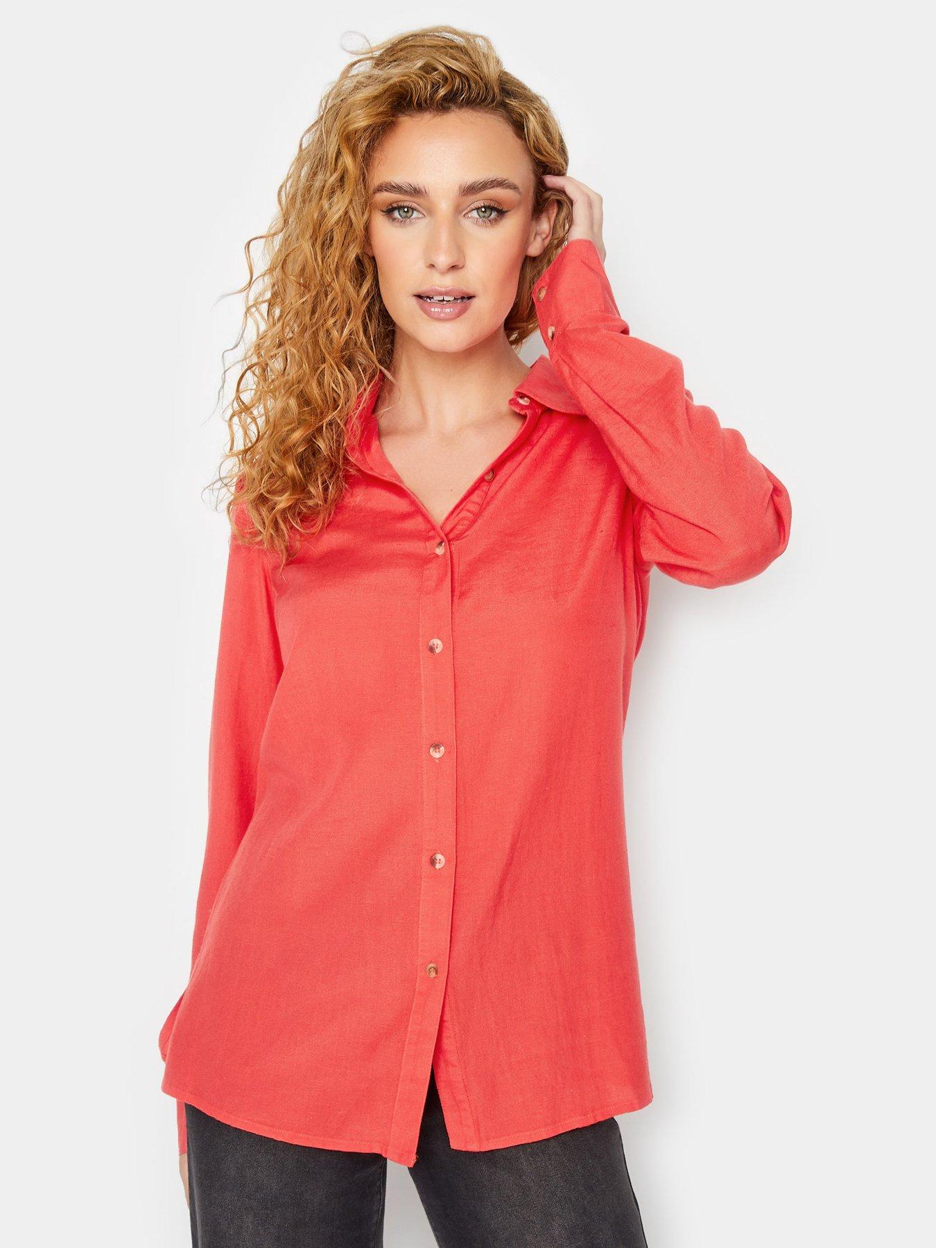 Long Tall Sally Long Sleeve Linen Shirt - Coral | very.co.uk