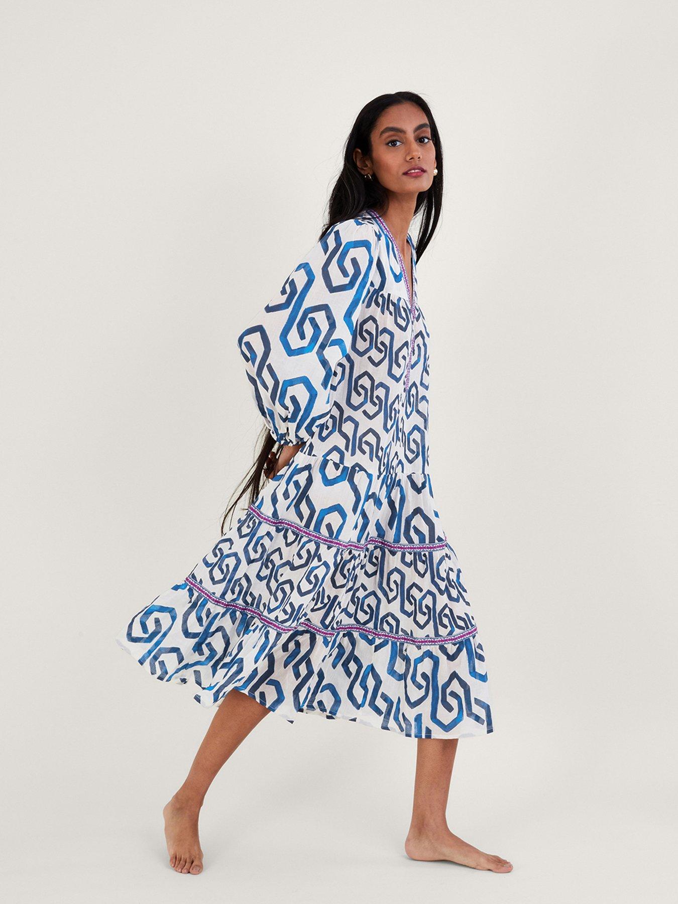 Monsoon Button Through Print Kaftan Dress