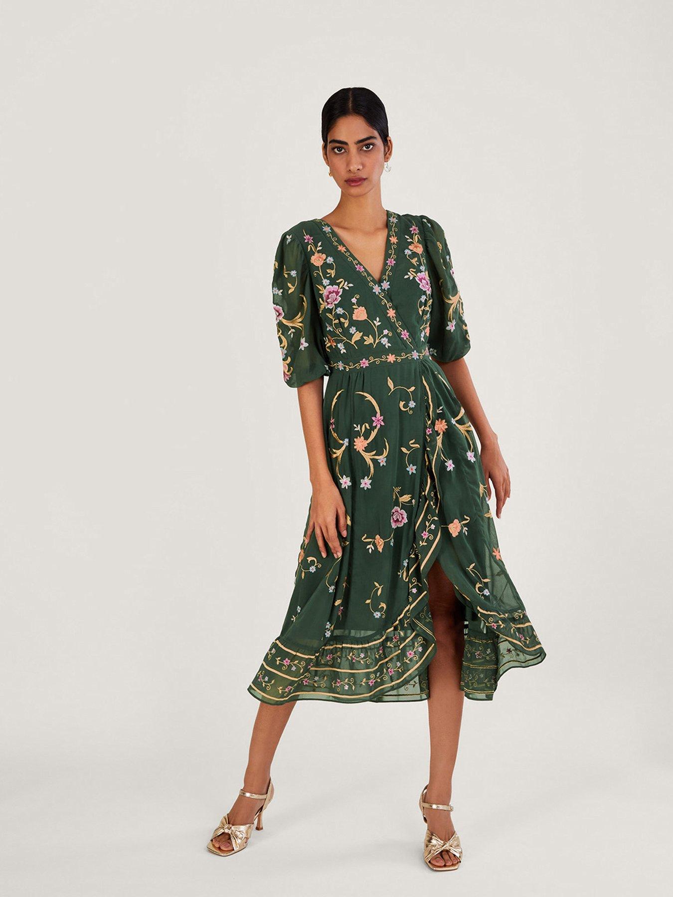 Sarah Embellished Wrap Dress Green