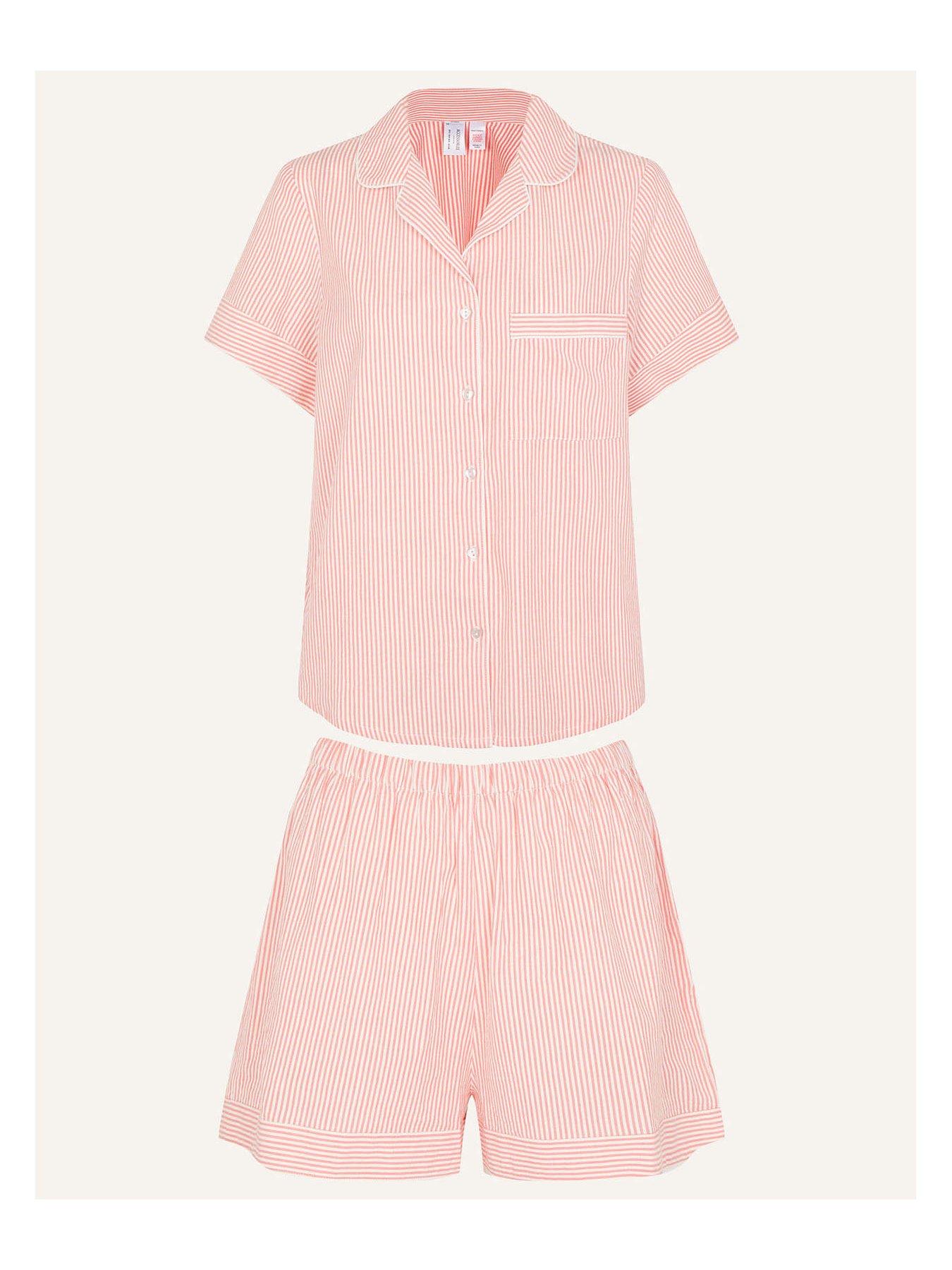Pink Seersucker-Navy ~ Cotton Short Sleeve Shorty Pajamas