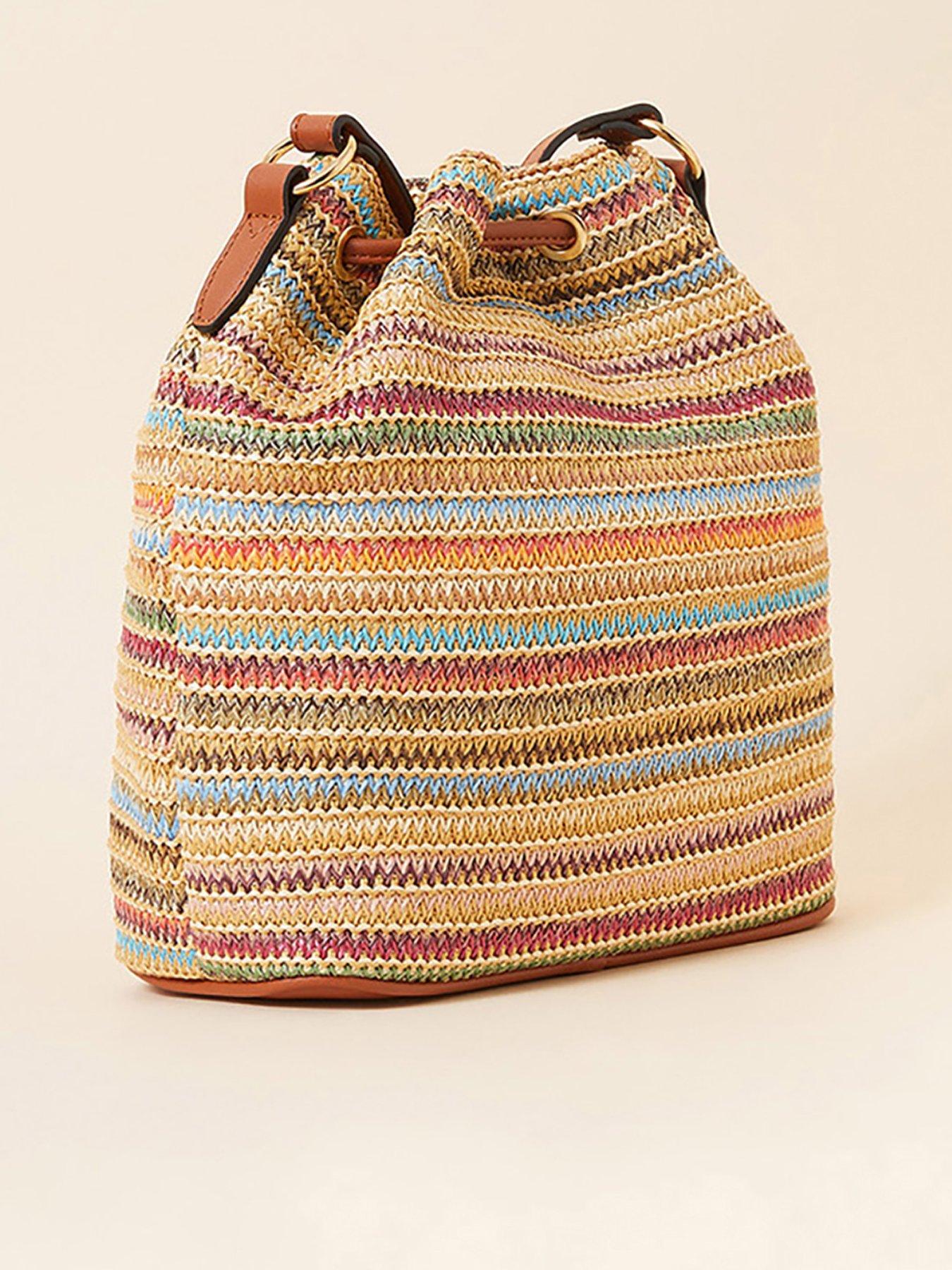 Accessorize Stripe Raffia Duffle Crossbody Bag Very.co.uk