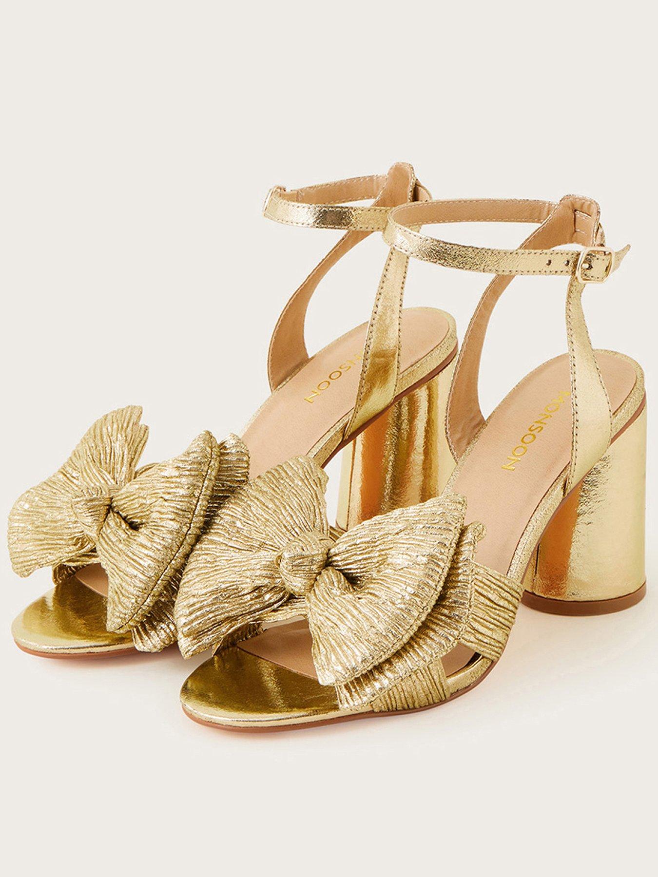 Monsoon Metallic Bow Block Heel Sandal Gold Very