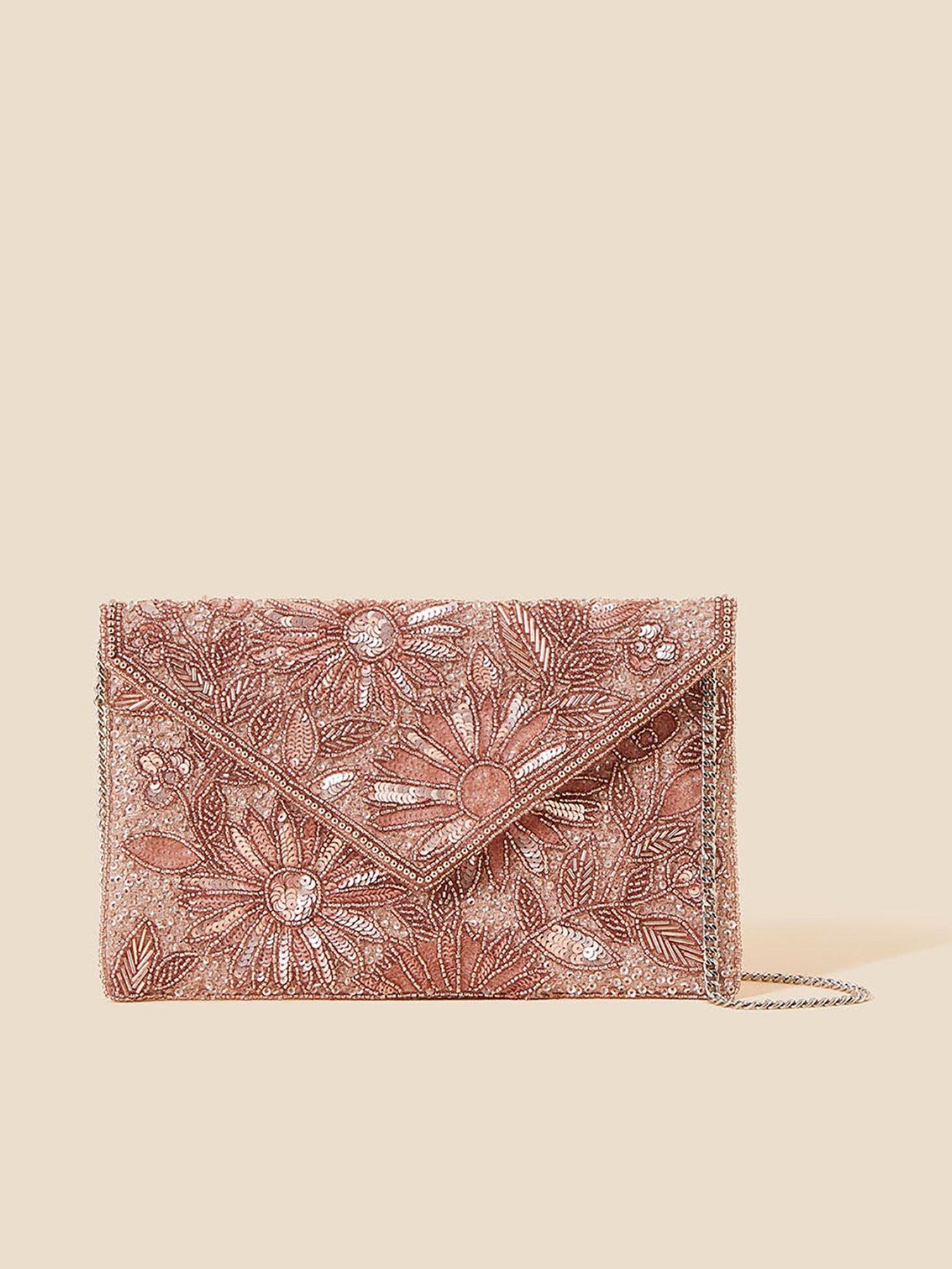 Pink Sequined cotton clutch bag