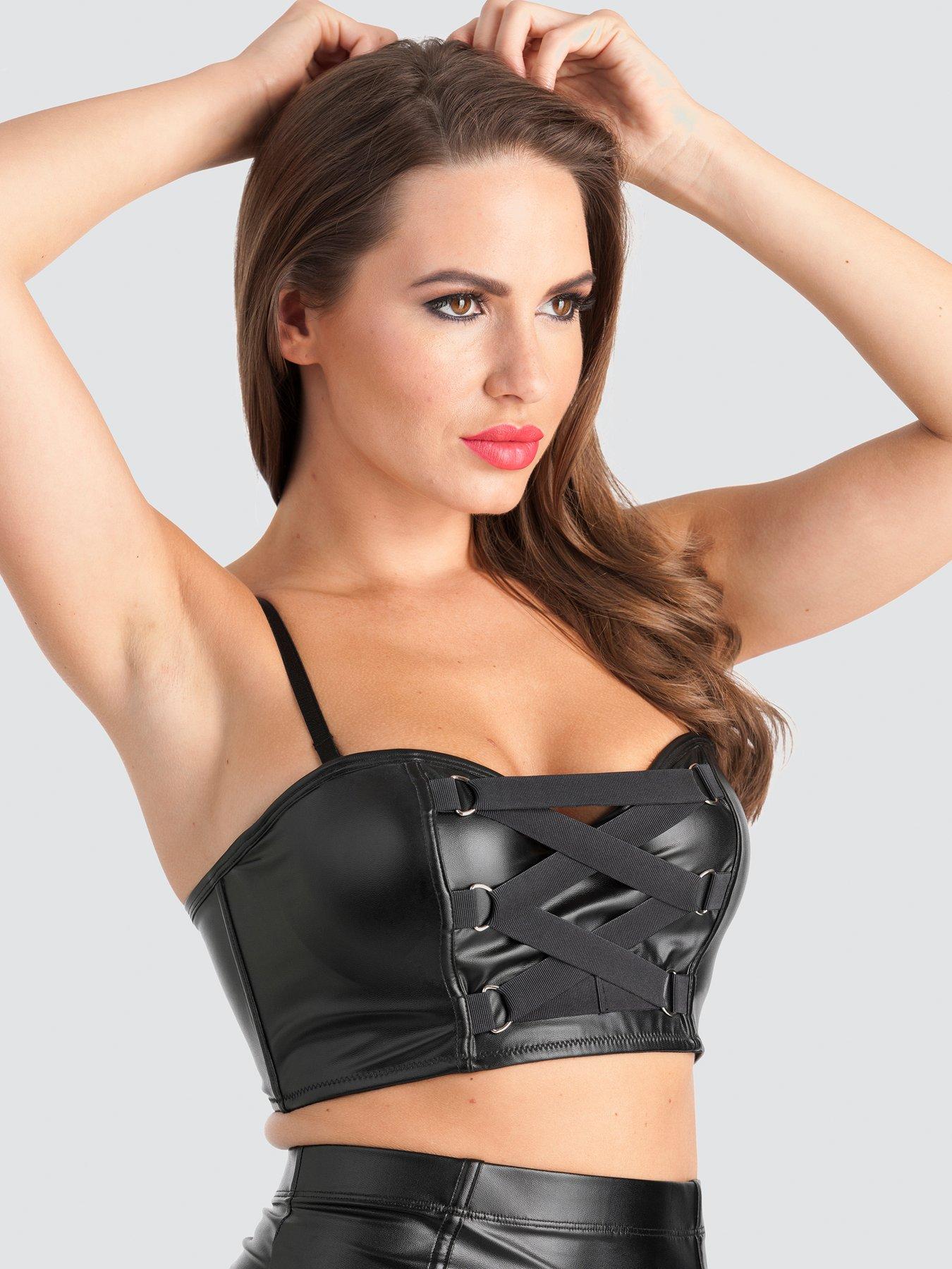 Like A Boss Black PU Faux Leather Strapless Bustier Deep V Neck
