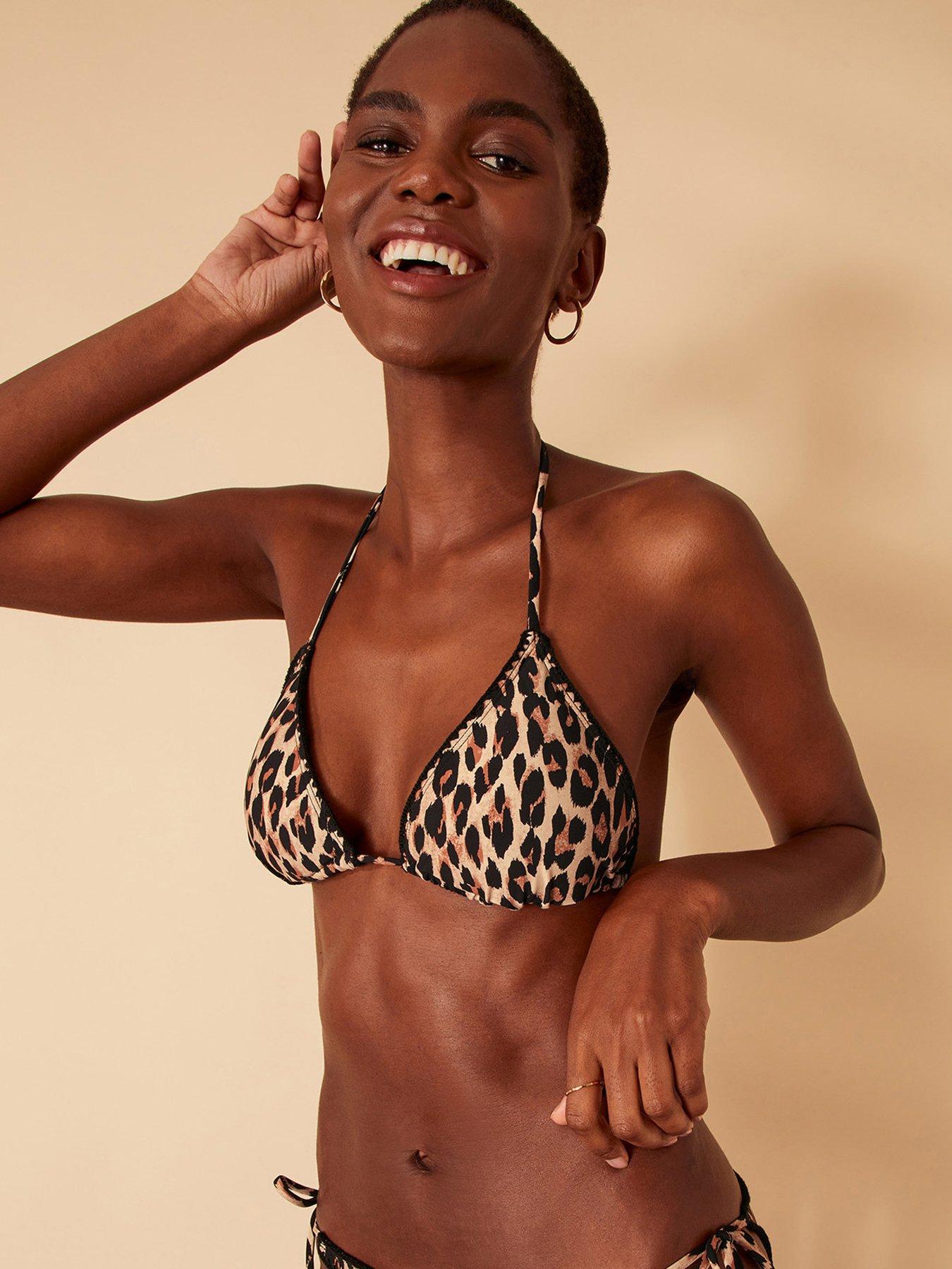 Accessorize Leopard Blanket Stitch Triangle Bikini Top Very