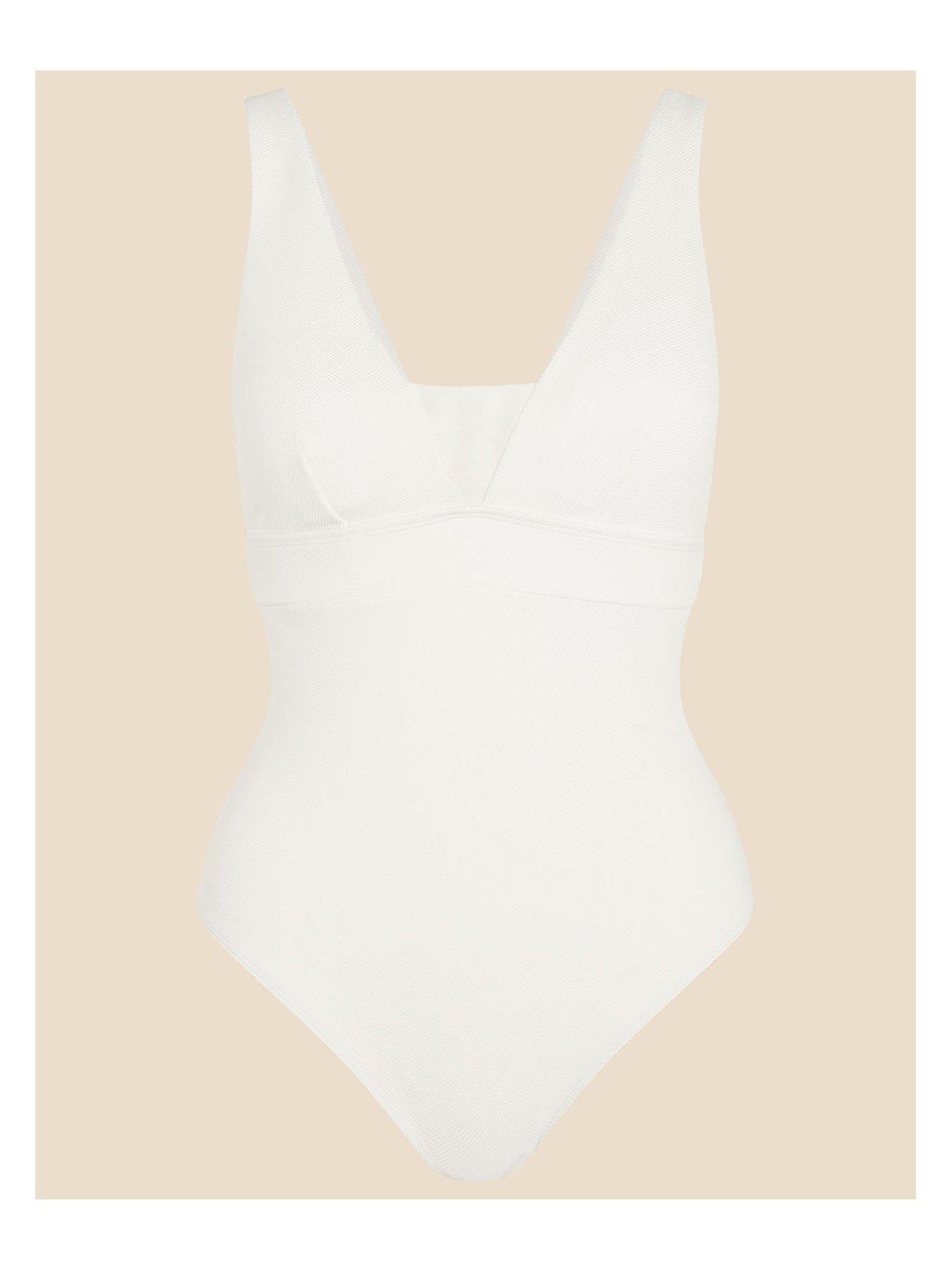 Image 3 of 4 of Accessorize Lexi Rib Shaping Swimsuit - White