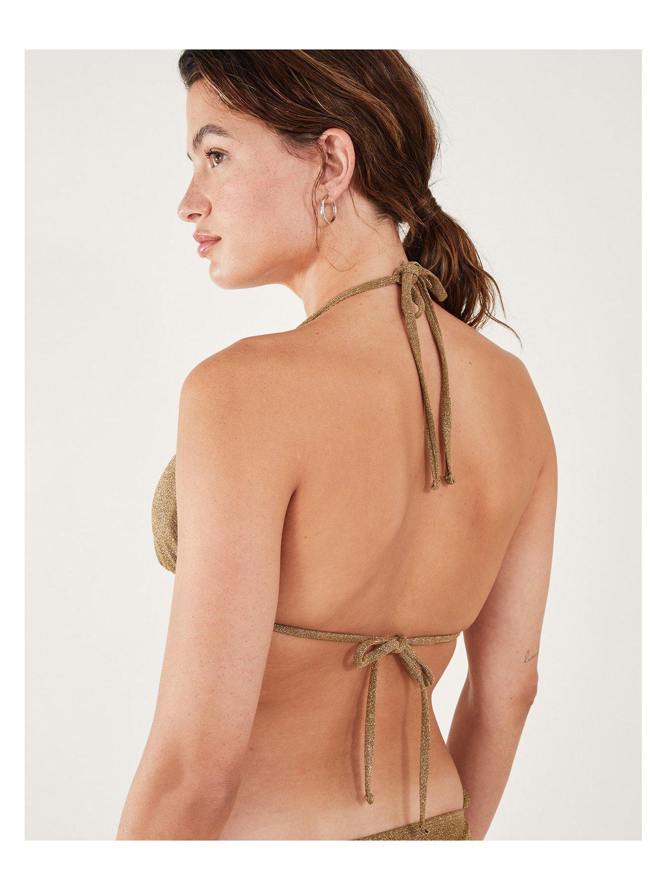 Image 2 of 4 of Accessorize Shimmer Triangle Bikini Top - Gold