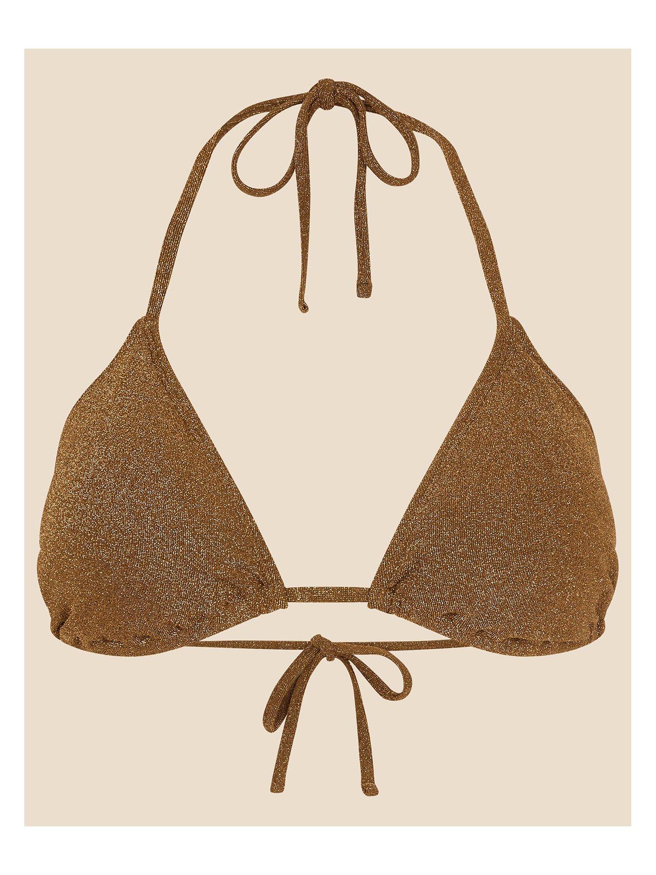 Image 3 of 4 of Accessorize Shimmer Triangle Bikini Top - Gold