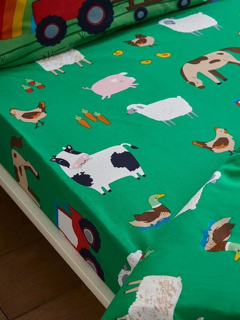 catherine-lansfield-farmyard-animals-fitted-sheet-green