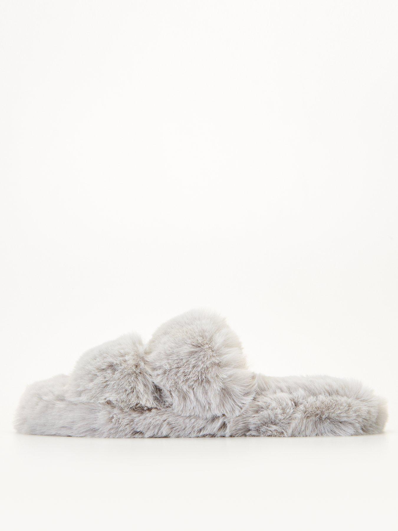 White company faux discount fur slider slippers