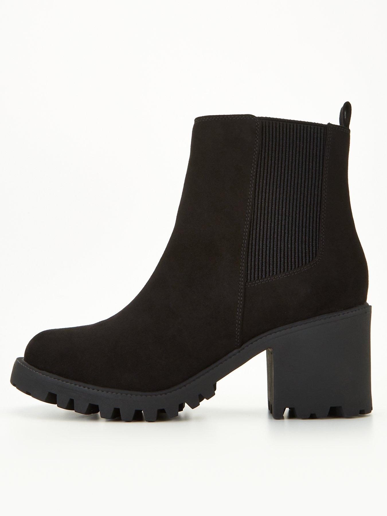 Black suede best sale chunky boots