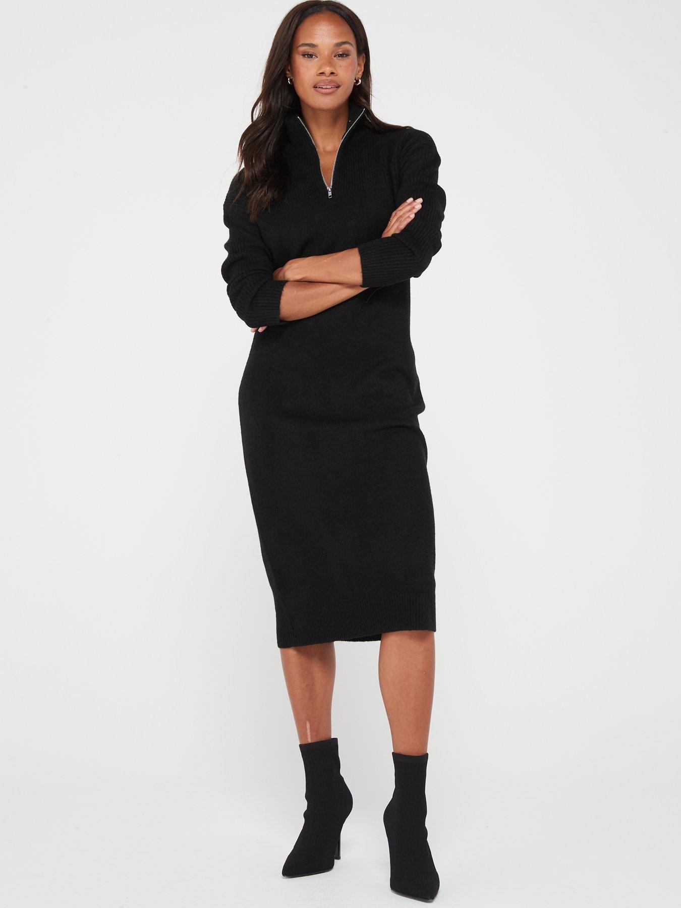 Everyday Knitted Quarter Zip Dress Black very.co.uk