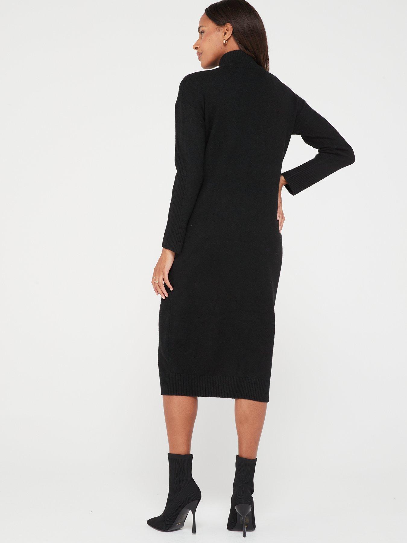 Everyday Knitted Quarter Zip Dress - Black | very.co.uk