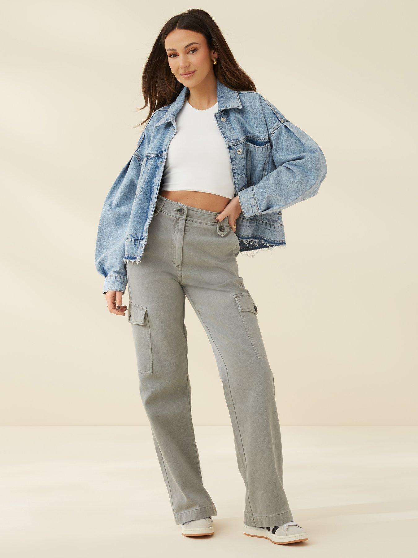 Drop shoulder ripped crop denim jacket hotsell