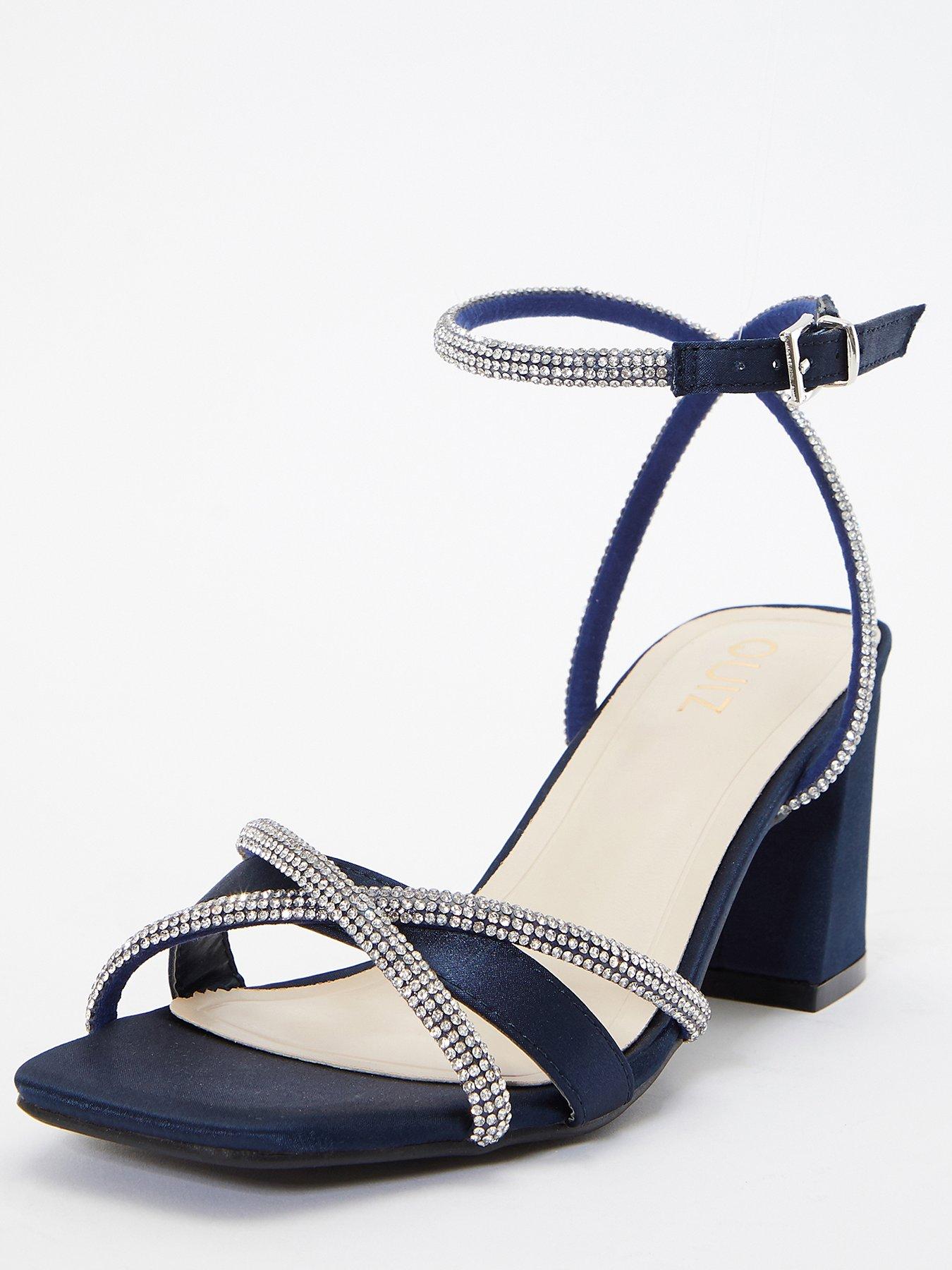 Quiz navy diamante deals low heel sandals