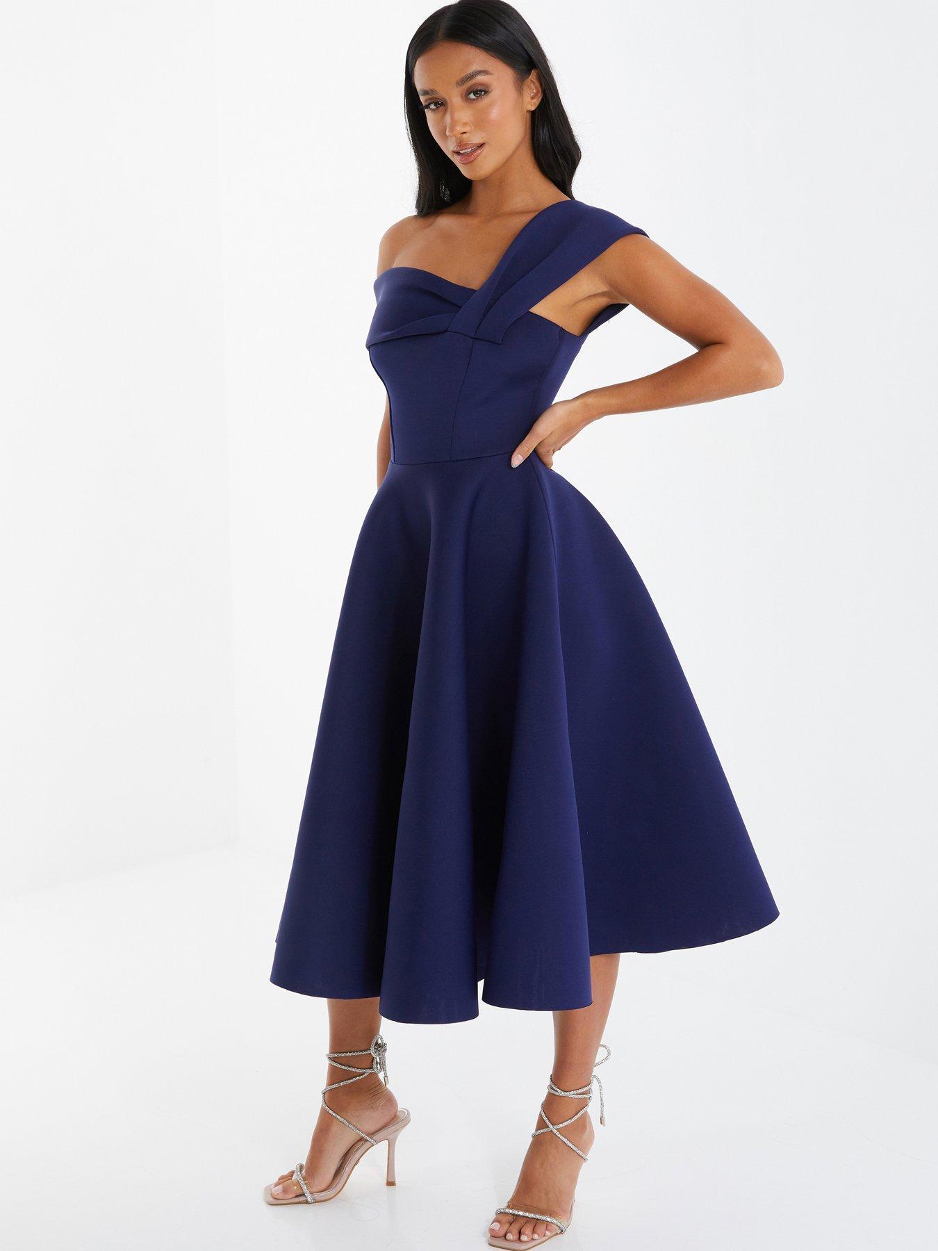 Quiz Petite One Shoulder Midi Skater Dress - Dark Blue