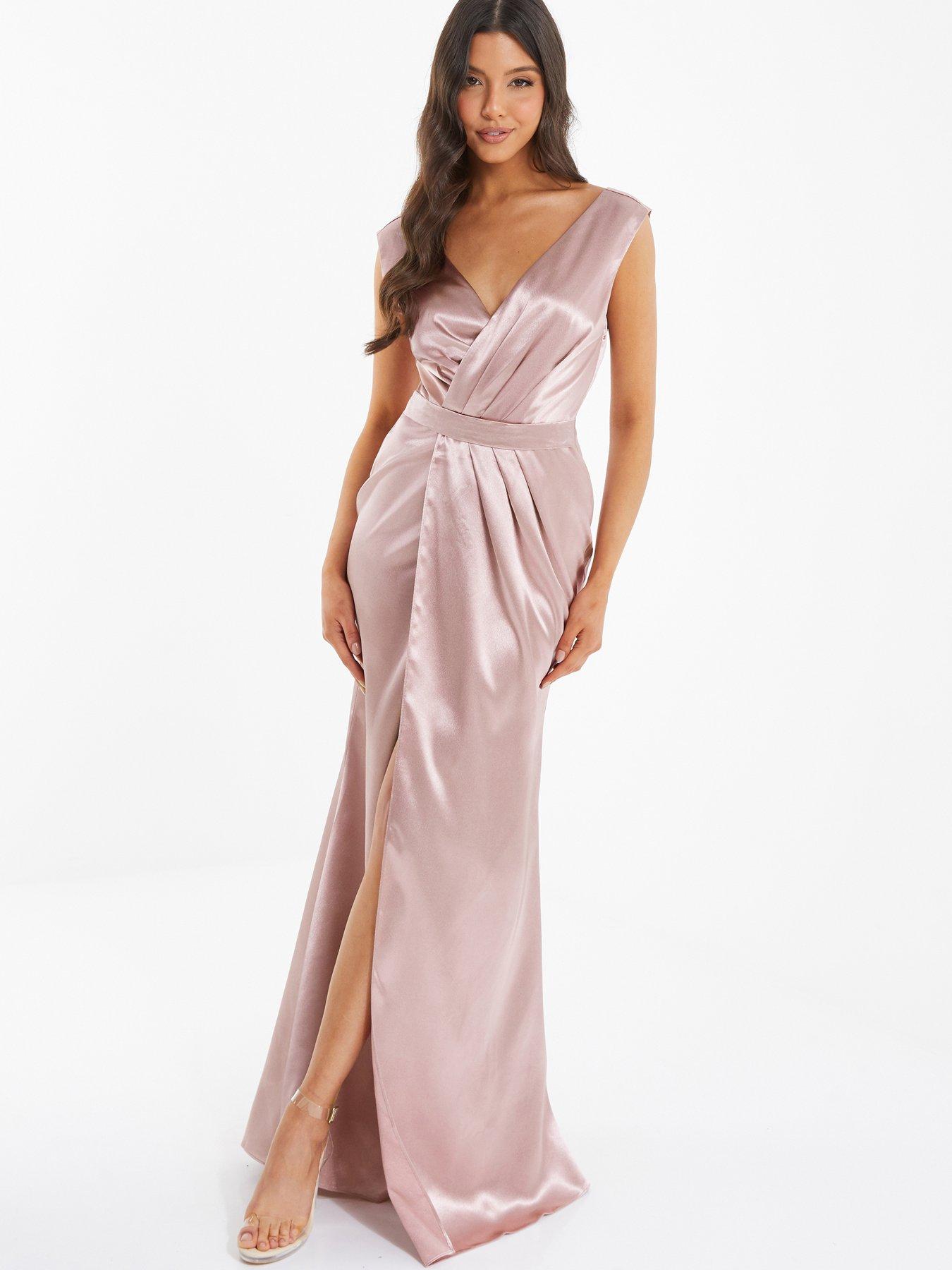 Quiz Satin Wrap Split Leg Maxi Dress - Pink | Very