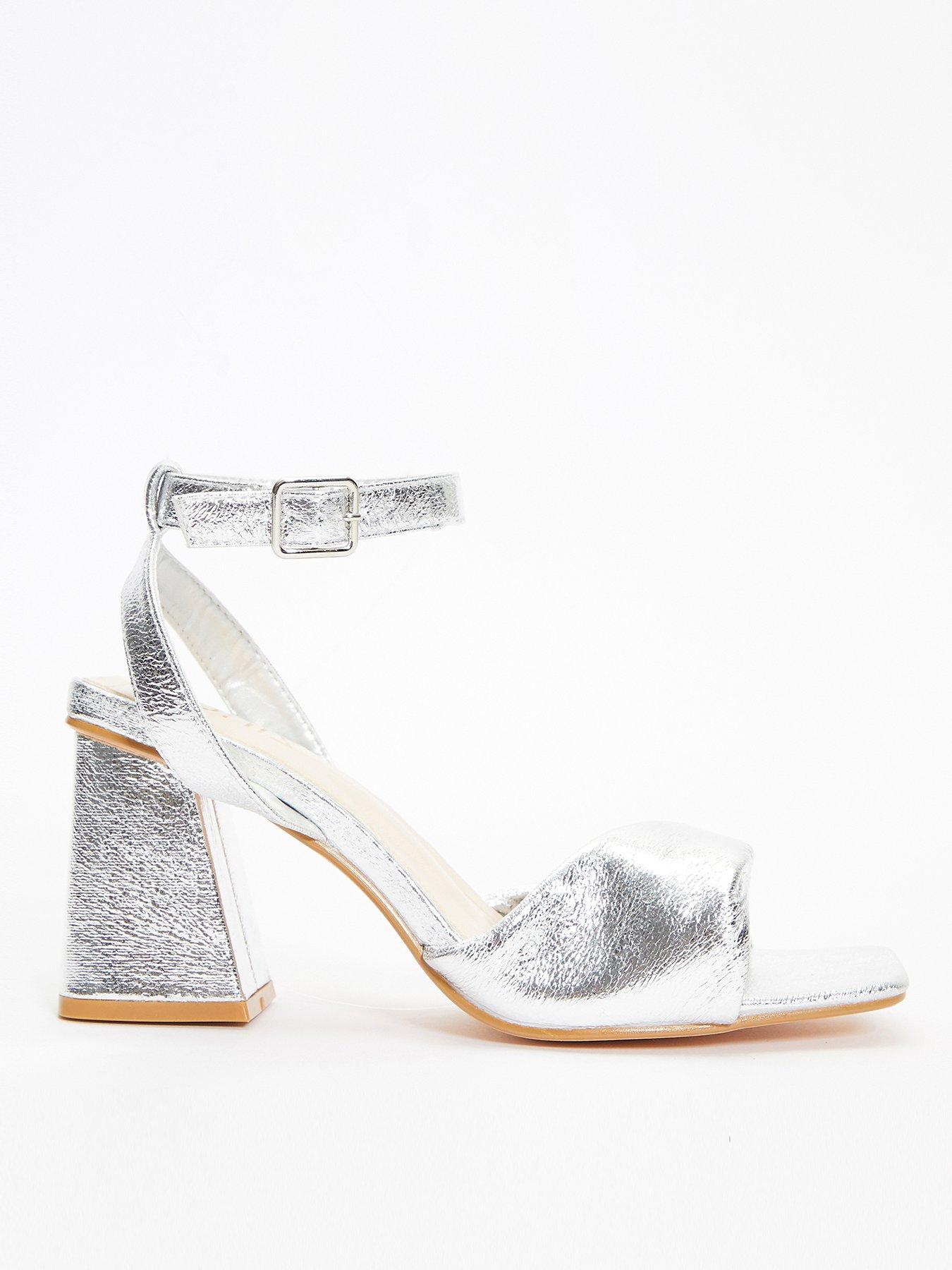 Quiz silver glitter cheap block heel sandals