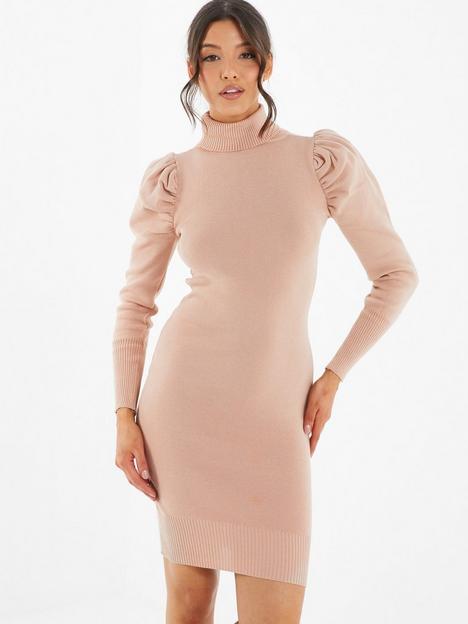 quiz-knitted-puff-sleeve-dress-natural